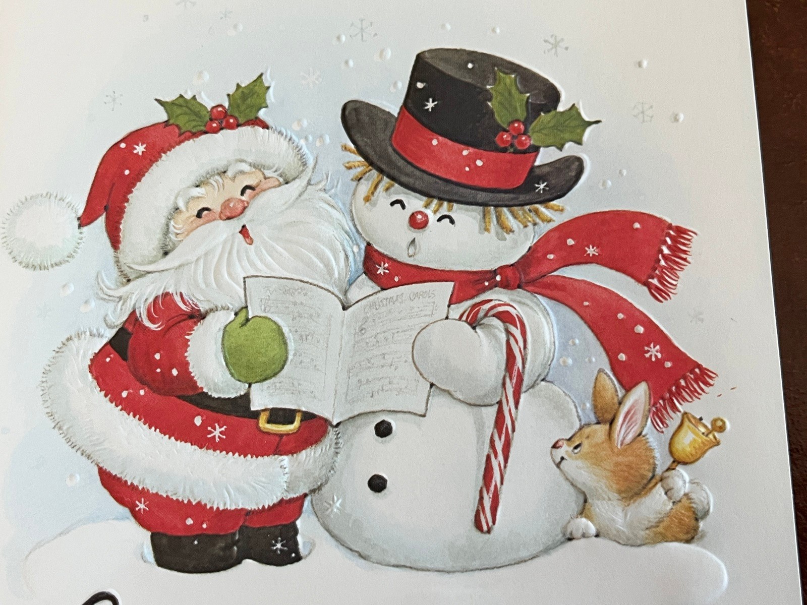 Vtg Ruth J Morehead Christmas Card CUTE Santa and Snowman Unused w Envelope Vtg Ruth J Morehead Christmas Card CUTE Santa and Snowman Unused w Envelope
