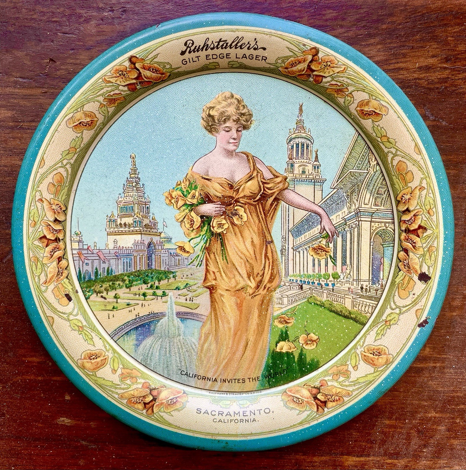 Antique Old West Pre Prohibition Ruhstallers Brewery Sacramento Beer Tip Tray Antique Old West Pre Prohibition Ruhstallers Brewery Sacramento Beer Tip Tray