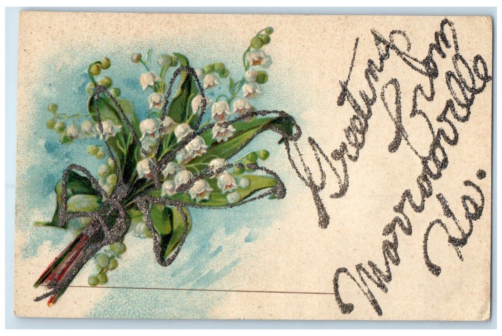 c1910\'s Greetings From Morrowville Kansas KS Flowers Glitter Embossed Postcard