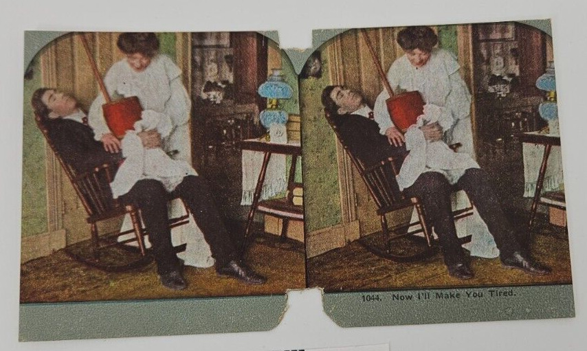 Victorian Stereograph Humorous~Now I\'ll Make You Tired~Bait & Switch~Sleepy