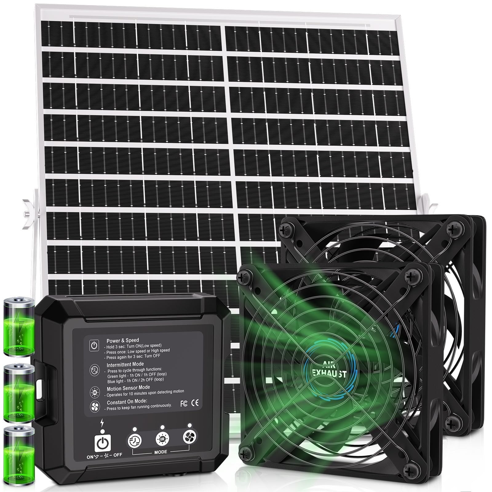 Solar Powered Fan for Chicken Coop, 25W Solar Panel, 2 * 4.7