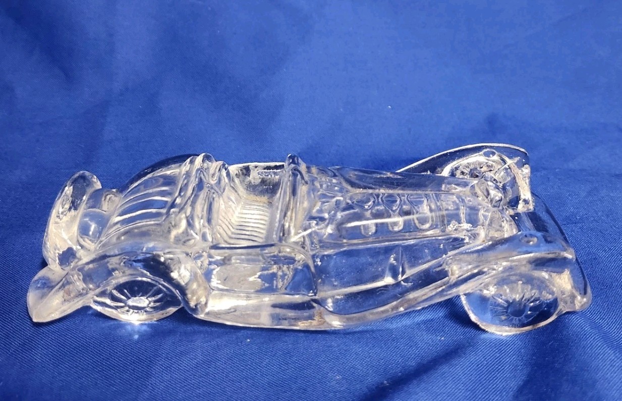 Vintage Glass Car shaped like a 1930s Mercedes-Benz 500K Roadster. 