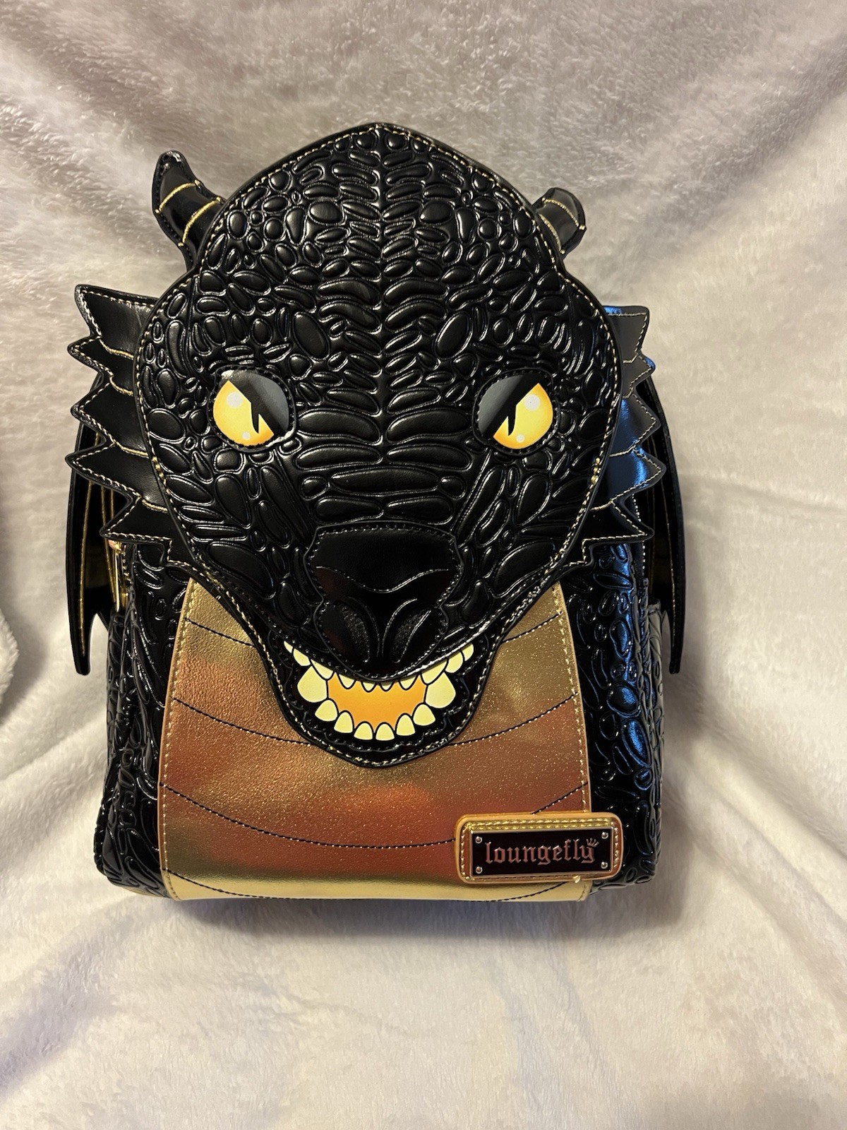 Loungefly Fourth Wing Black Gold Dragon Mini Backpack - BAM Exclusive Loungefly Fourth Wing Black Gold Dragon Mini Backpack - BAM Exclusive