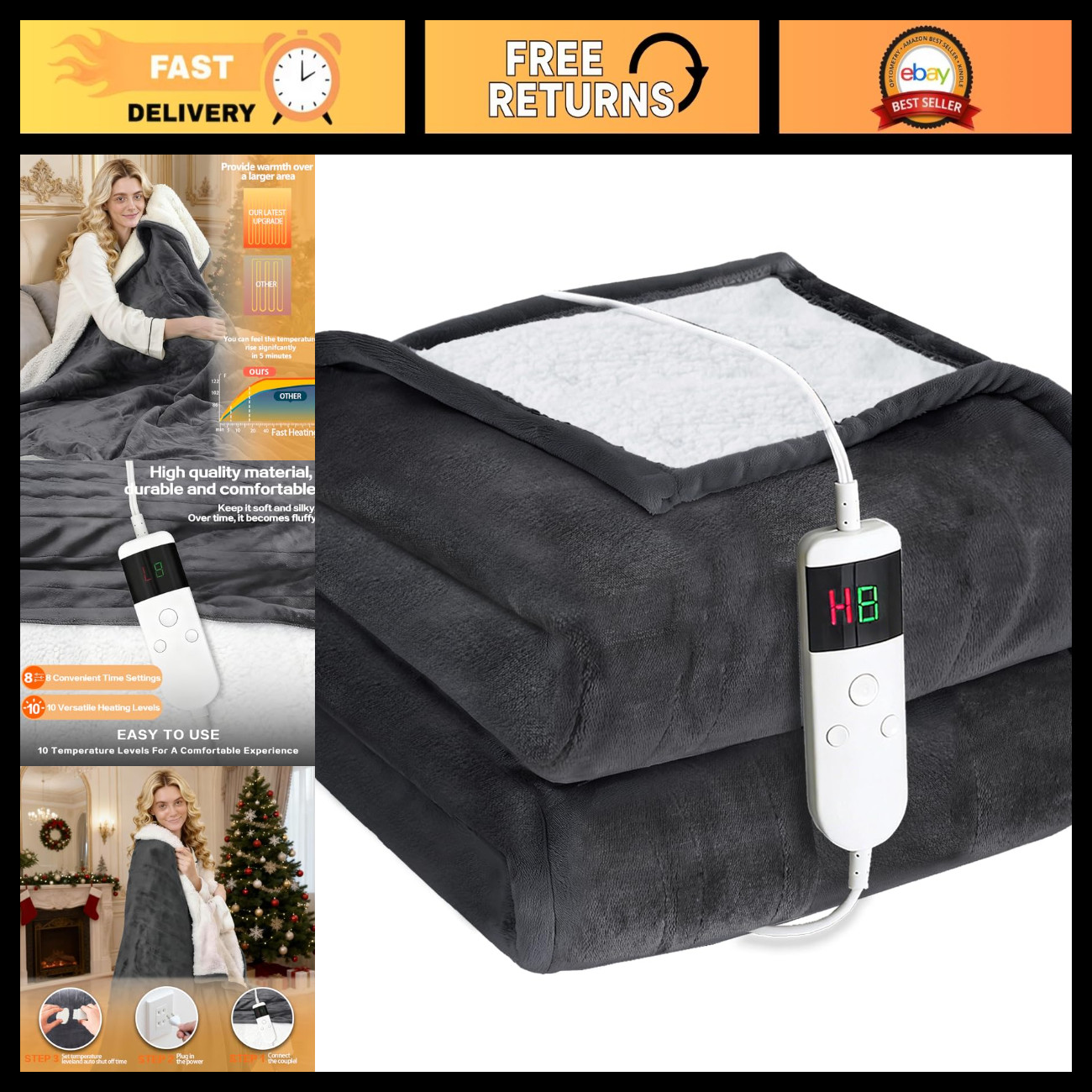 Electric Heated Blanket Throw Size 50''x60''-Control Heating Blanket, Soft & War
