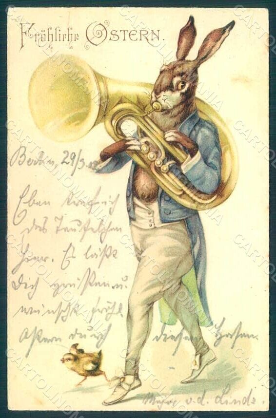 Greetings Easter Anthropomorphic Dressed Hare Sousaphone s. 2011 postcard HR0316