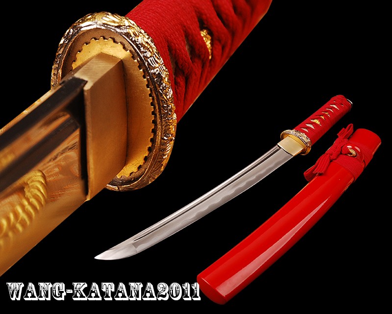 All Red Self-defense Tanto T1095 Japanese Short Swords Handmade Fulltang Knife