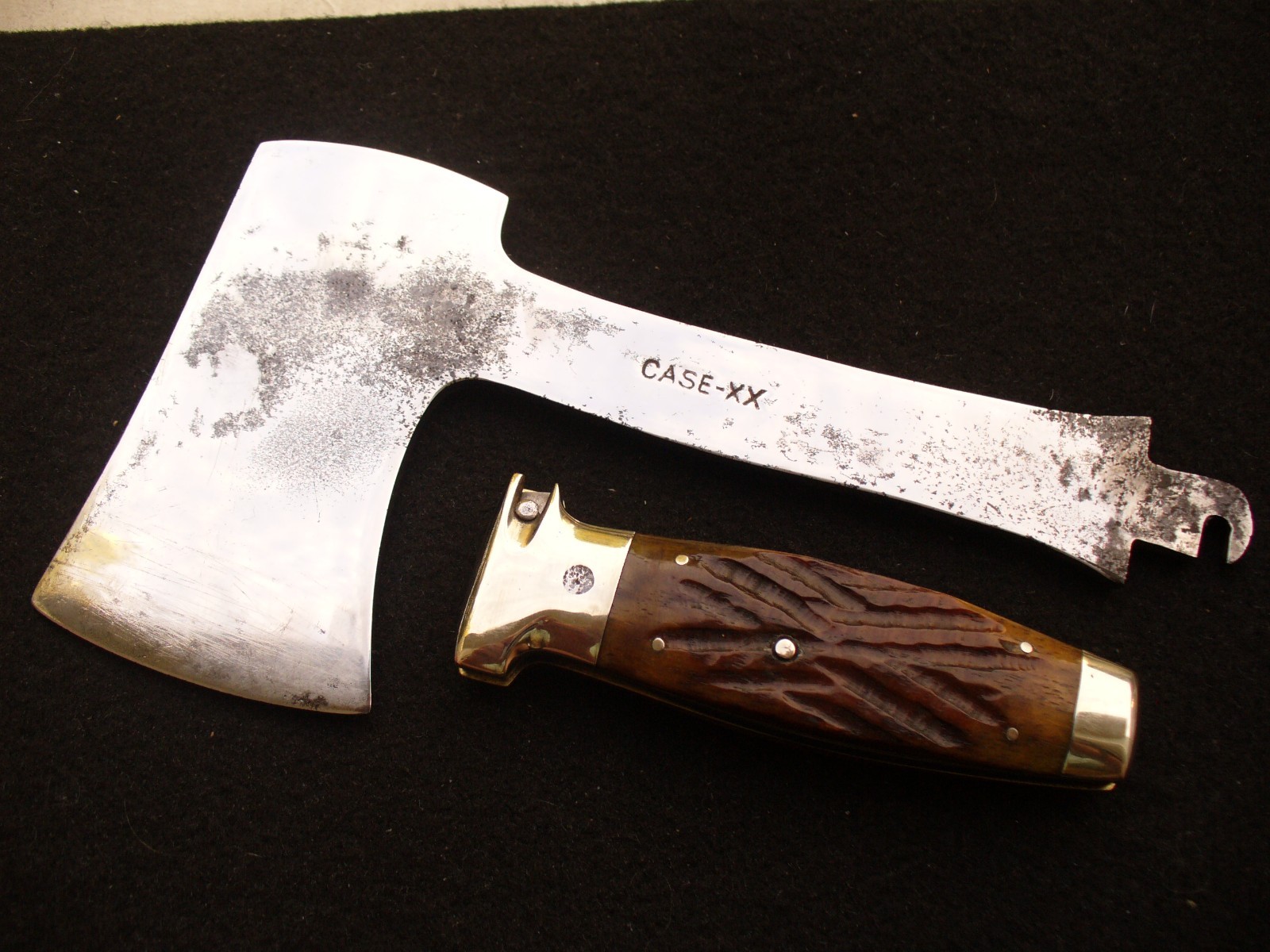 Vintage Case Tested XX Greenbone Handle & Hatchet from KNIFEAXE Combo Set VG
