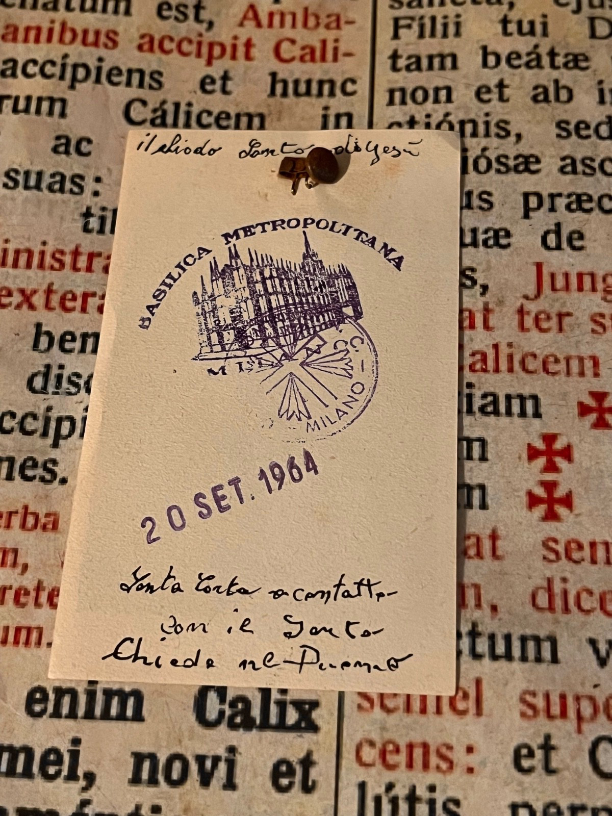 RARE RELIC Relic in contact with the Holy Nail of Jesus : Milan Cathedral - 1964 RARE RELIC Relic in contact with the Holy Nail of Jesus : Milan Cathedral - 1964