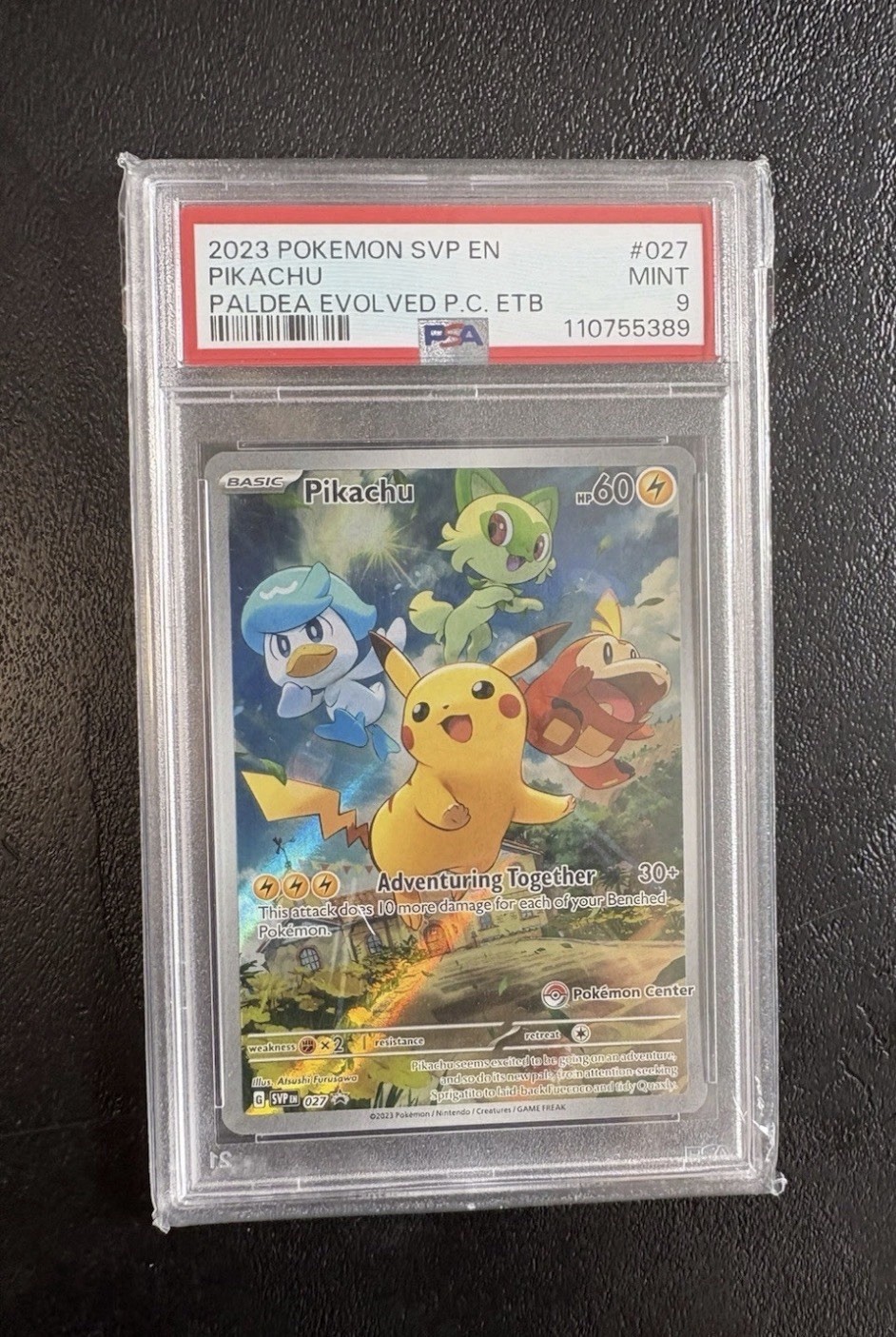 PSA 9 Pikachu #027 Pokemon Center Stamp Black Star Promo 2023 PSA 9 Pikachu #027 Pokemon Center Stamp Black Star Promo 2023