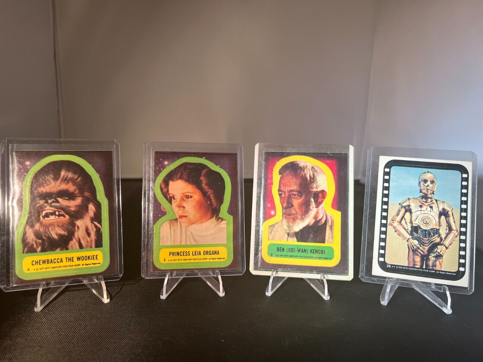 STAR WARS Topps Sticker Card Lot of 4 Chewbacca Leia Obi-Wan C-3PO 1977 & 1978