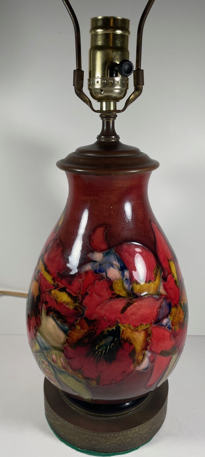 RARE VINTAGE MOORCROFT POTTERY FLAMBE GLAZE ORCHIDS LAMP BASE RARE VINTAGE MOORCROFT POTTERY FLAMBE GLAZE ORCHIDS LAMP BASE