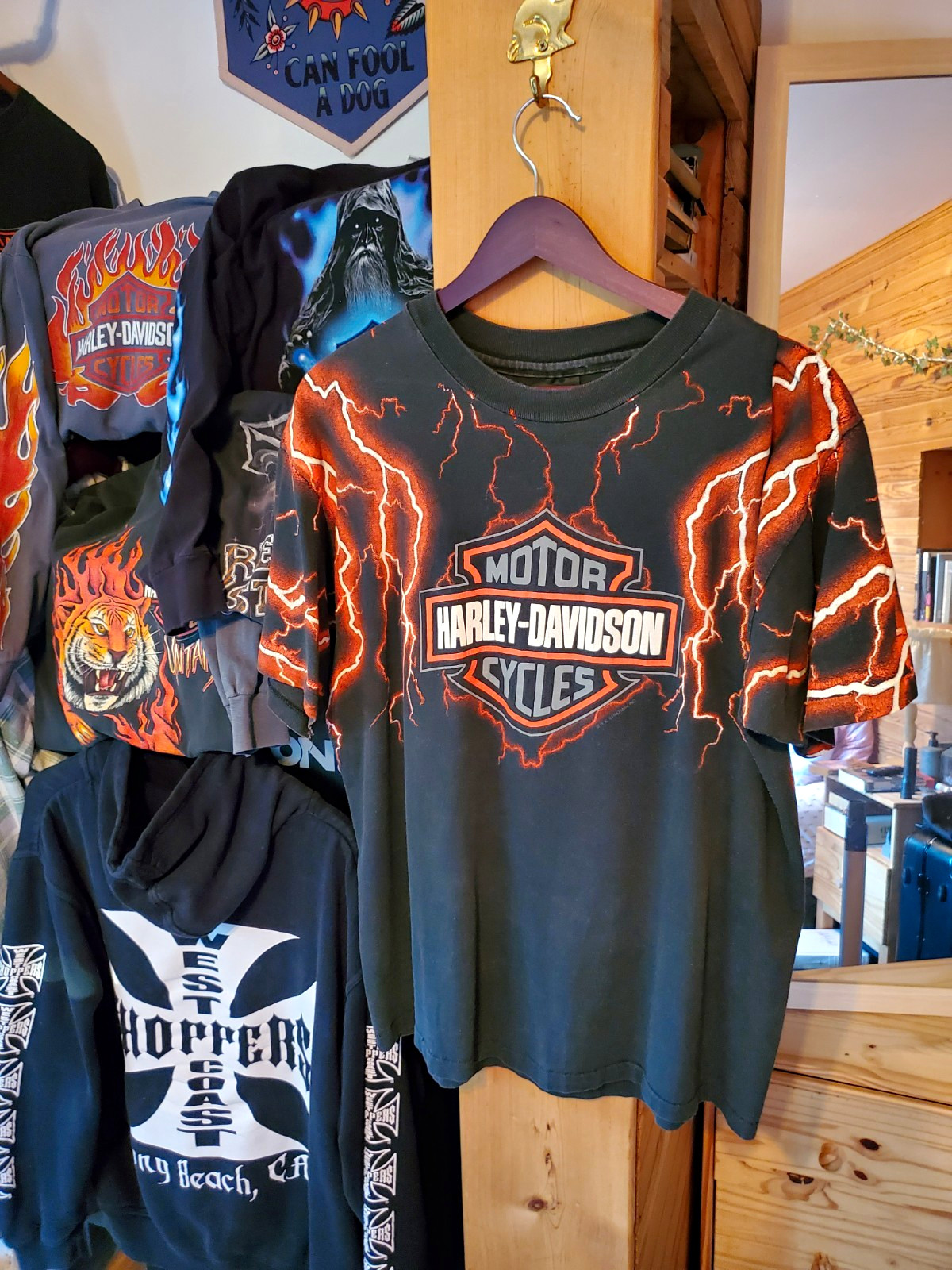 Harley Davidson Orange Lightning Single Stitch 90\'s Vintage T-Shirt Size L Harley Davidson Orange Lightning Single Stitch 90\'s Vintage T-Shirt Size L