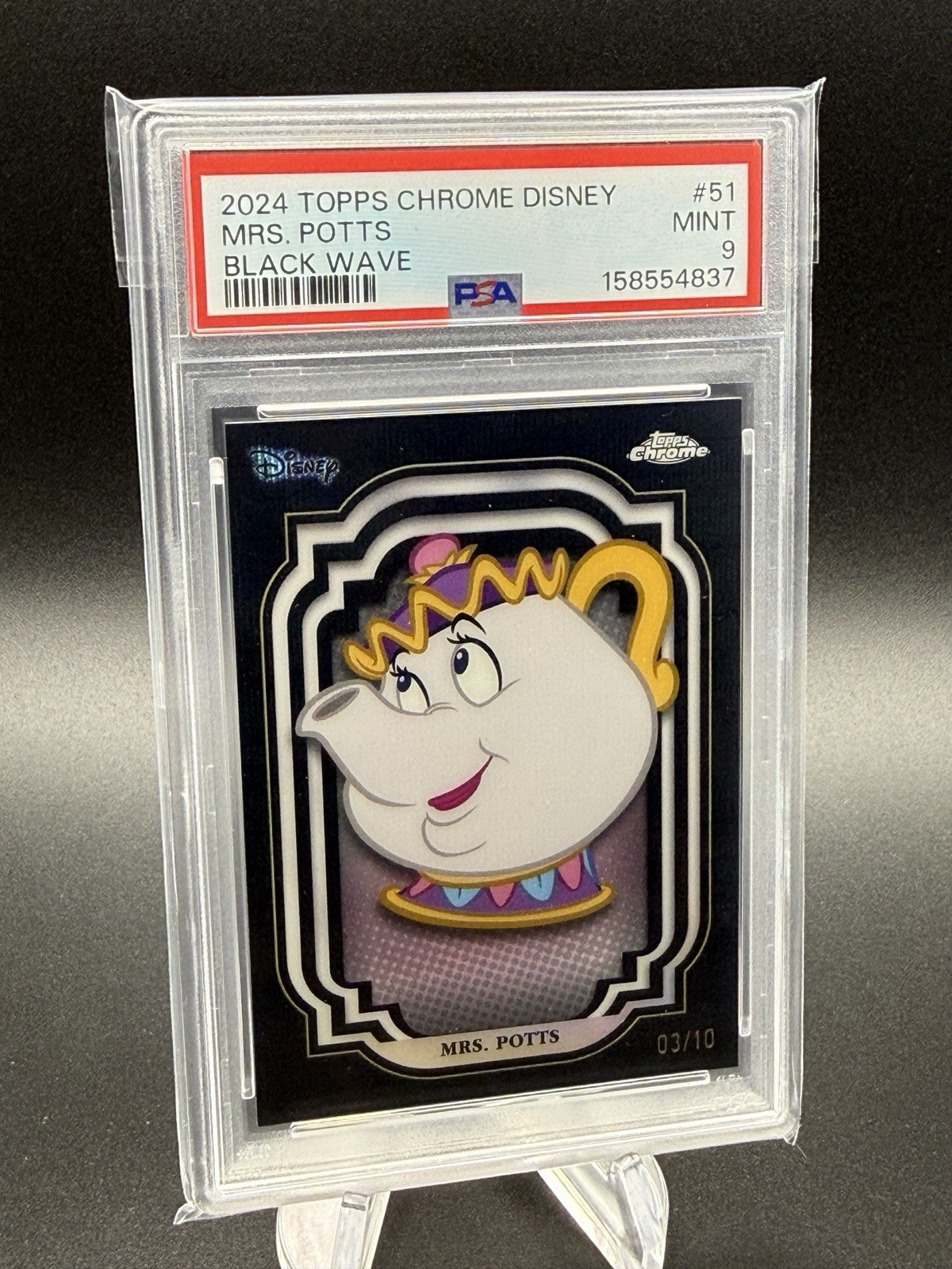 2024 Topps Chrome Disney Mrs. Potts #51 Black /10 PSA 9 2024 Topps Chrome Disney Mrs. Potts #51 Black /10 PSA 9