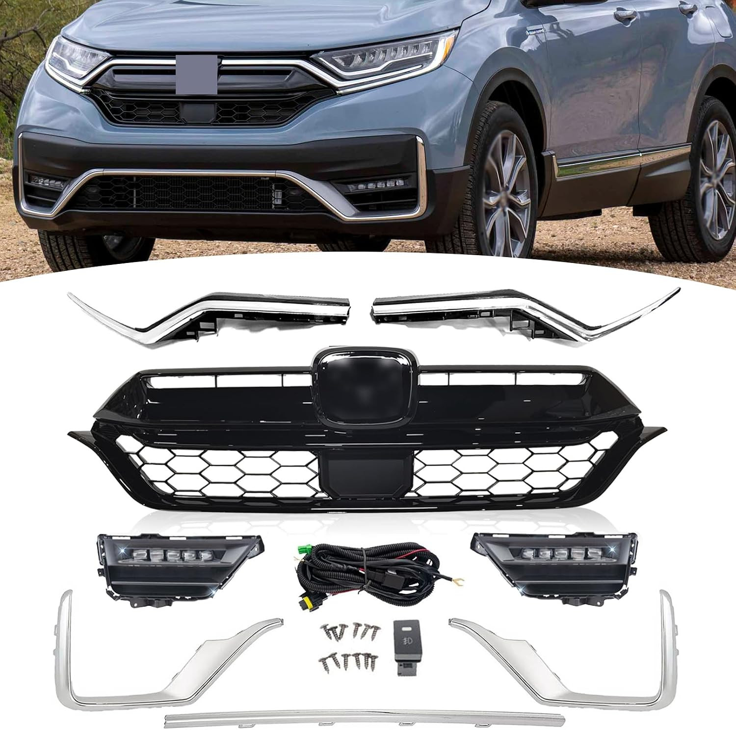 Front Bumper Upper Grille + Upper Grill Decorative Strip + Fog Lights Assembly + Front Bumper Upper Grille + Upper Grill Decorative Strip + Fog Lights Assembly +