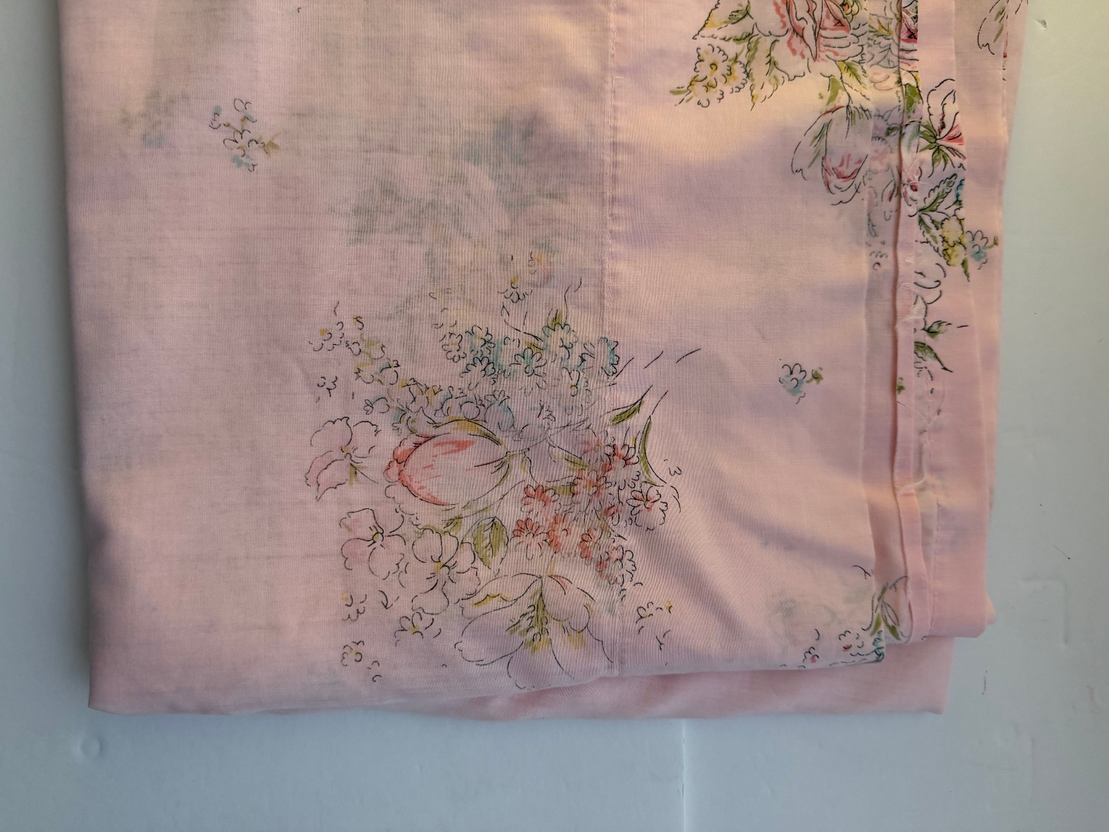 VIntage Floral Fashion Manor Penn Prest Double Percale Flat Sheet Pink FULL