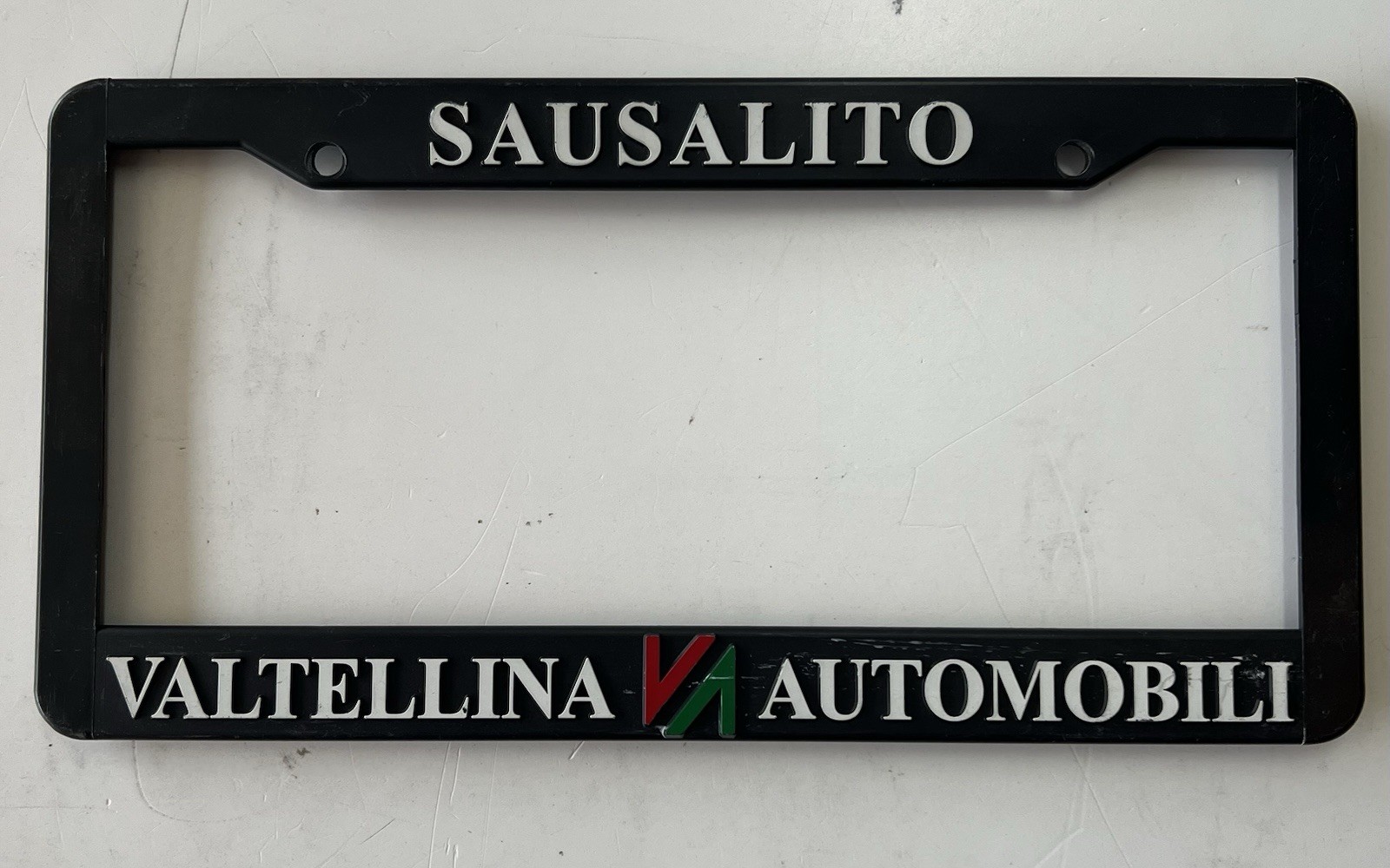 Vintage Valtellina Automobili Sausalito CA License Plate Frame Italian Ferrari