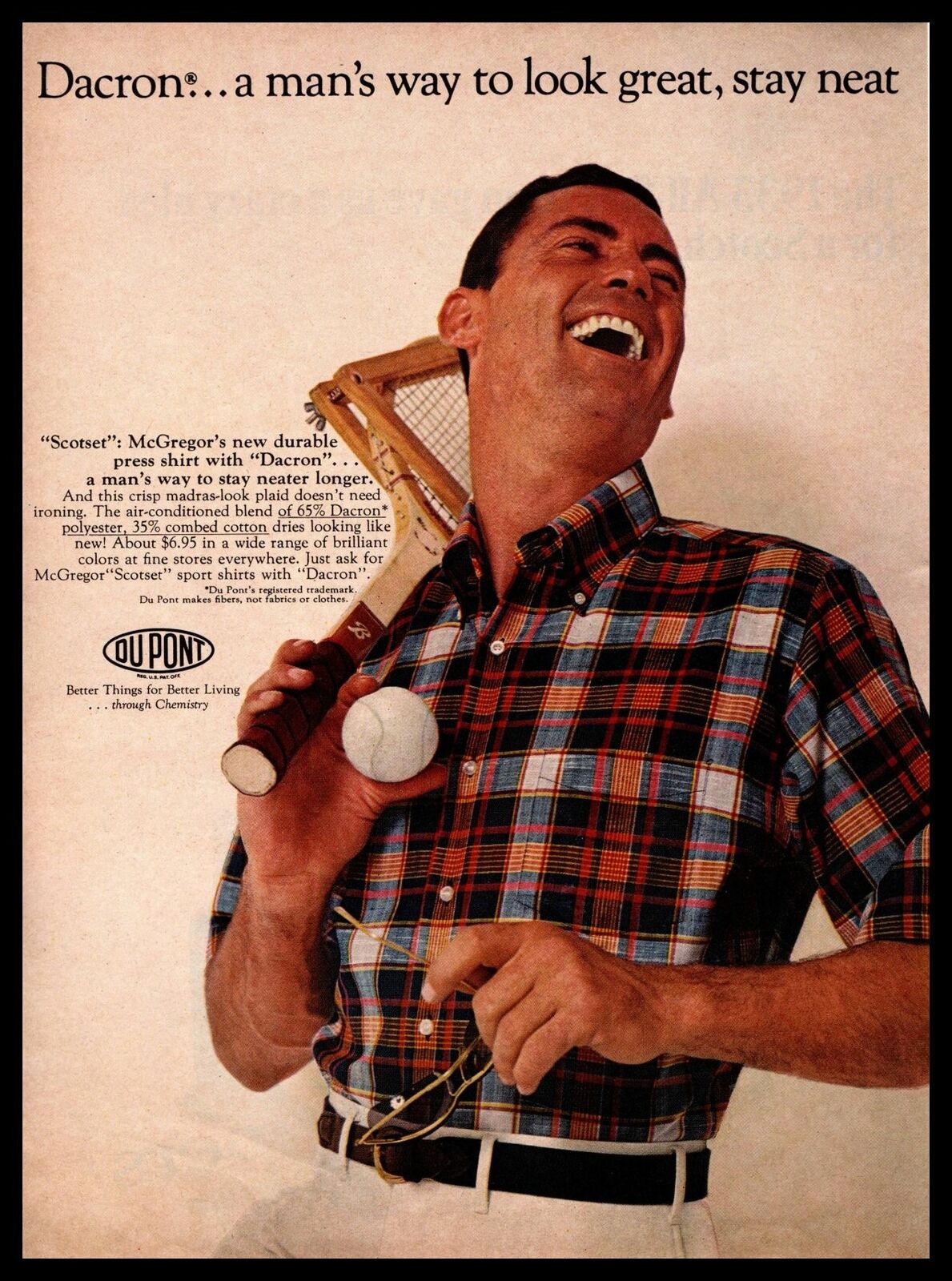 1966 MacGregor Dacron By DuPont Short Sleeve Sport Shirt Tennis Vintage Print Ad