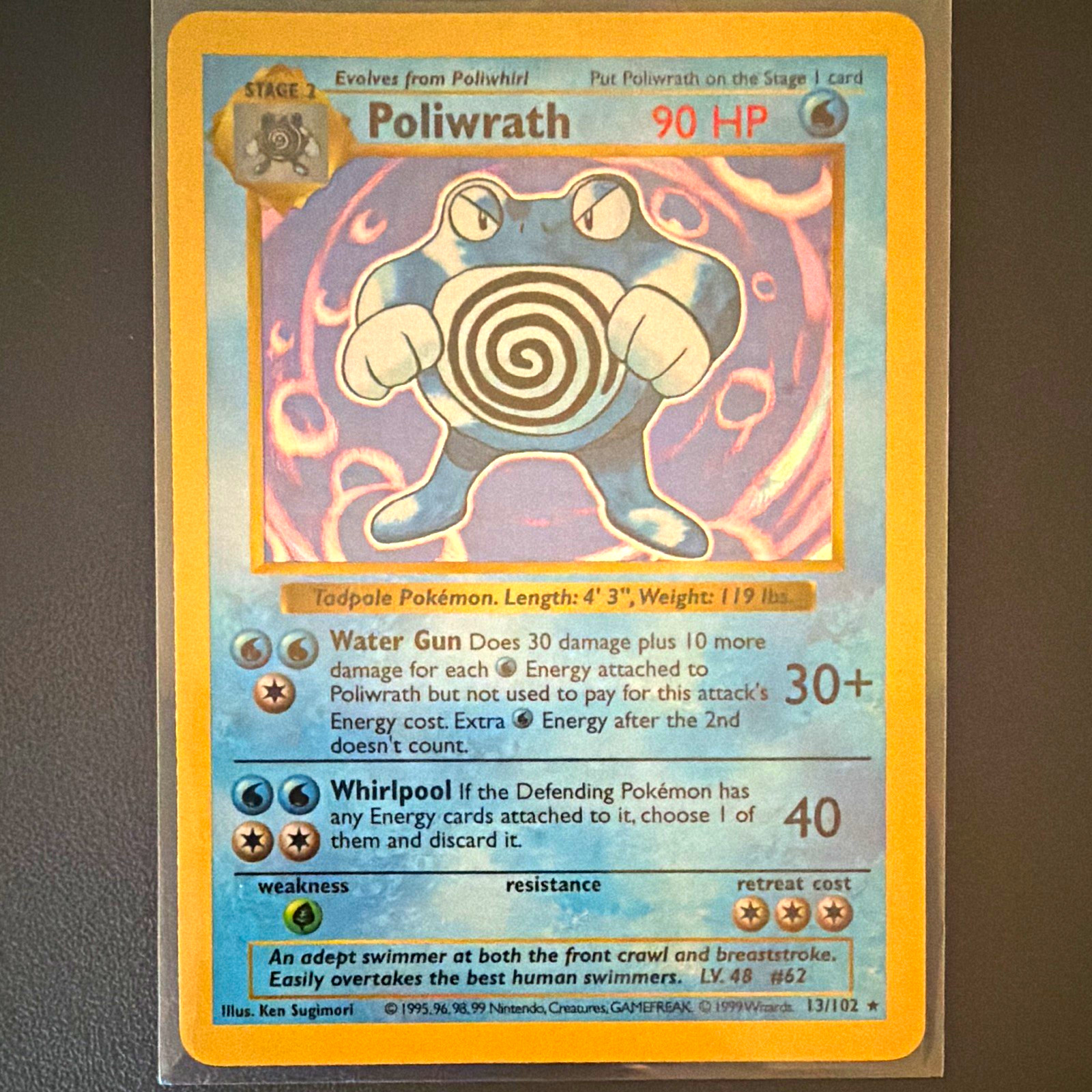 Pokémon 1999 Base Set Unlimited Shadowless Poliwrath Holo Card 13/102 English Pokémon 1999 Base Set Unlimited Shadowless Poliwrath Holo Card 13/102 English