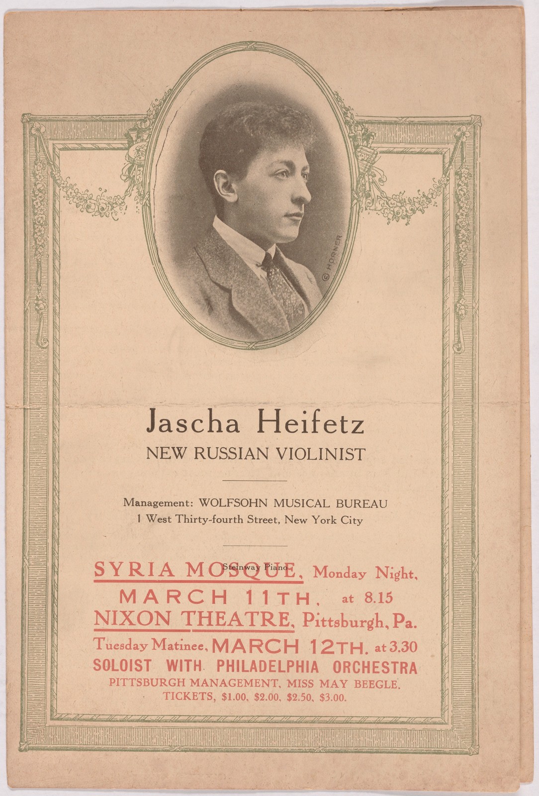 Jascha Heifetz Vintage 1910s Violinist Portrait Photo Reprint Wall Art