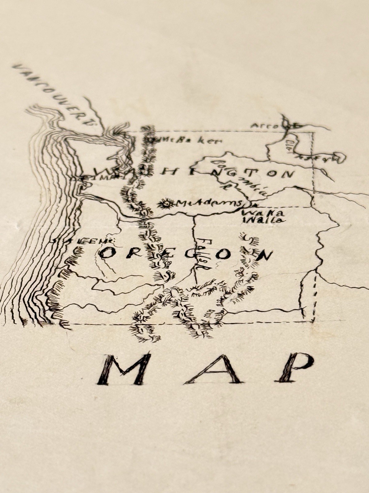 1873 Original Hand Drawn Oregon Washington Territory Map Signed S.M. Curwen