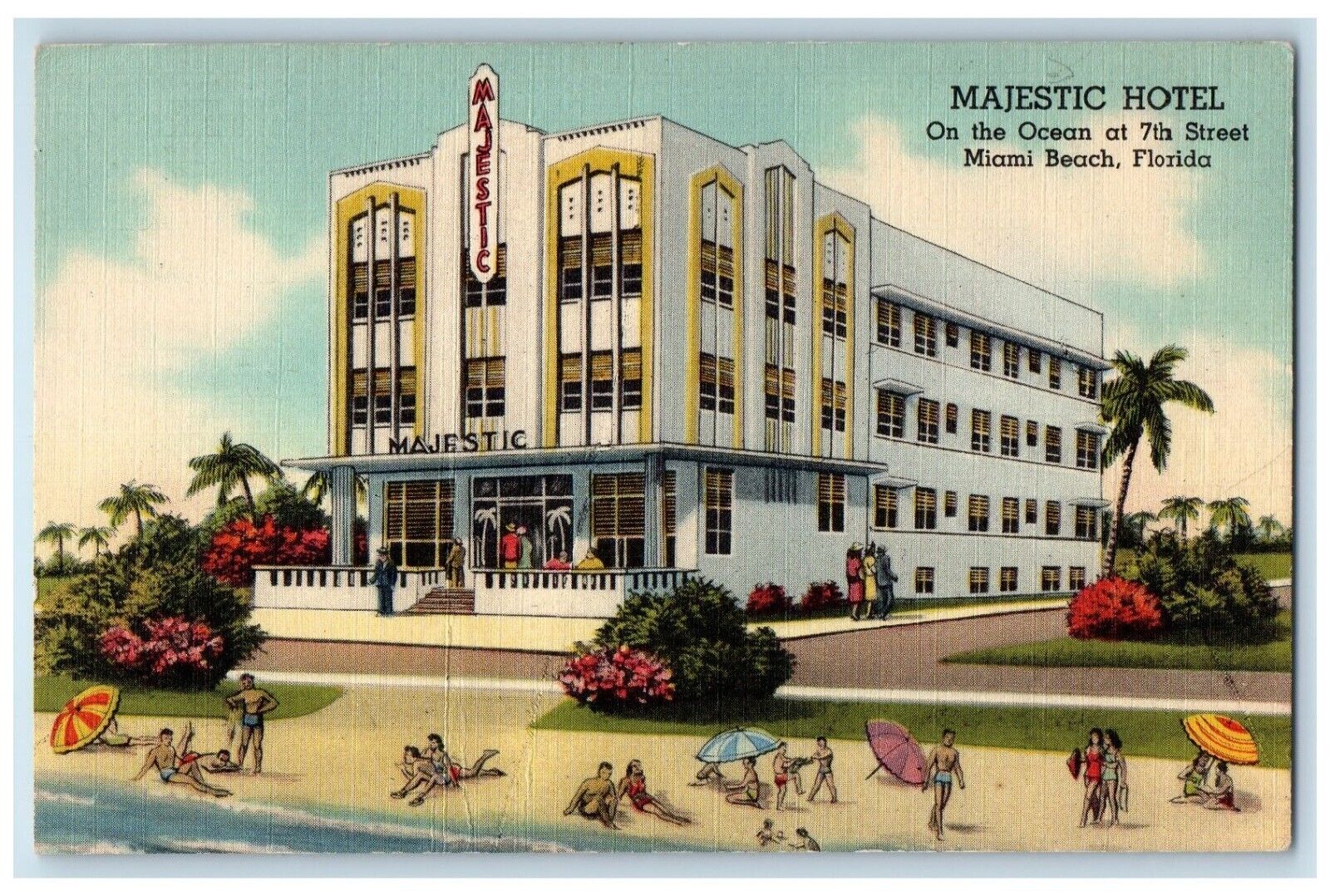 View Of Majestic Hotel Sea Front Miami Beach Florida Vintage Posted Postcard