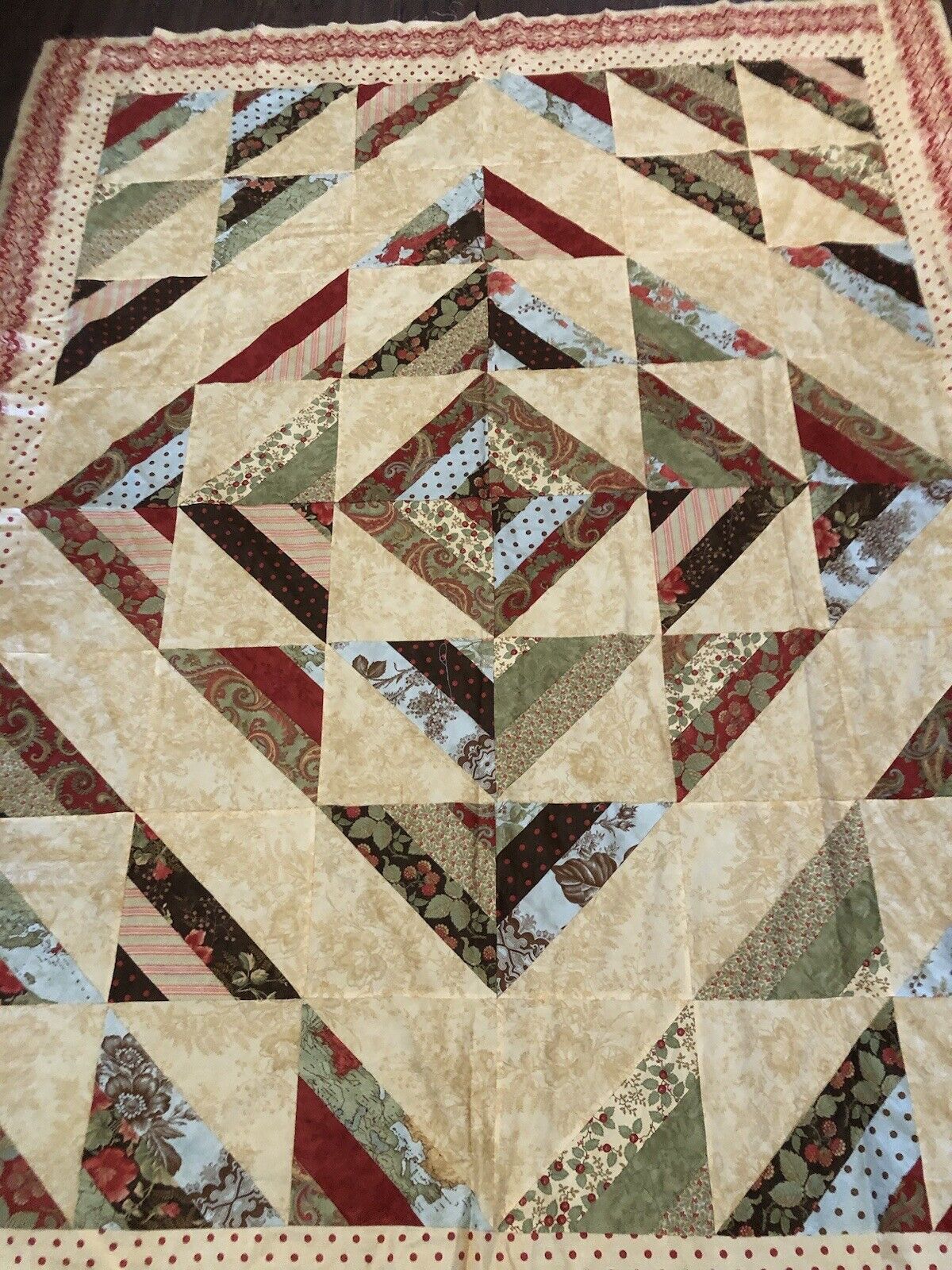 Handmade Patchwork  Quilt Top 78” X 62” Ready To Quilt Gorgeous Colors Excellent