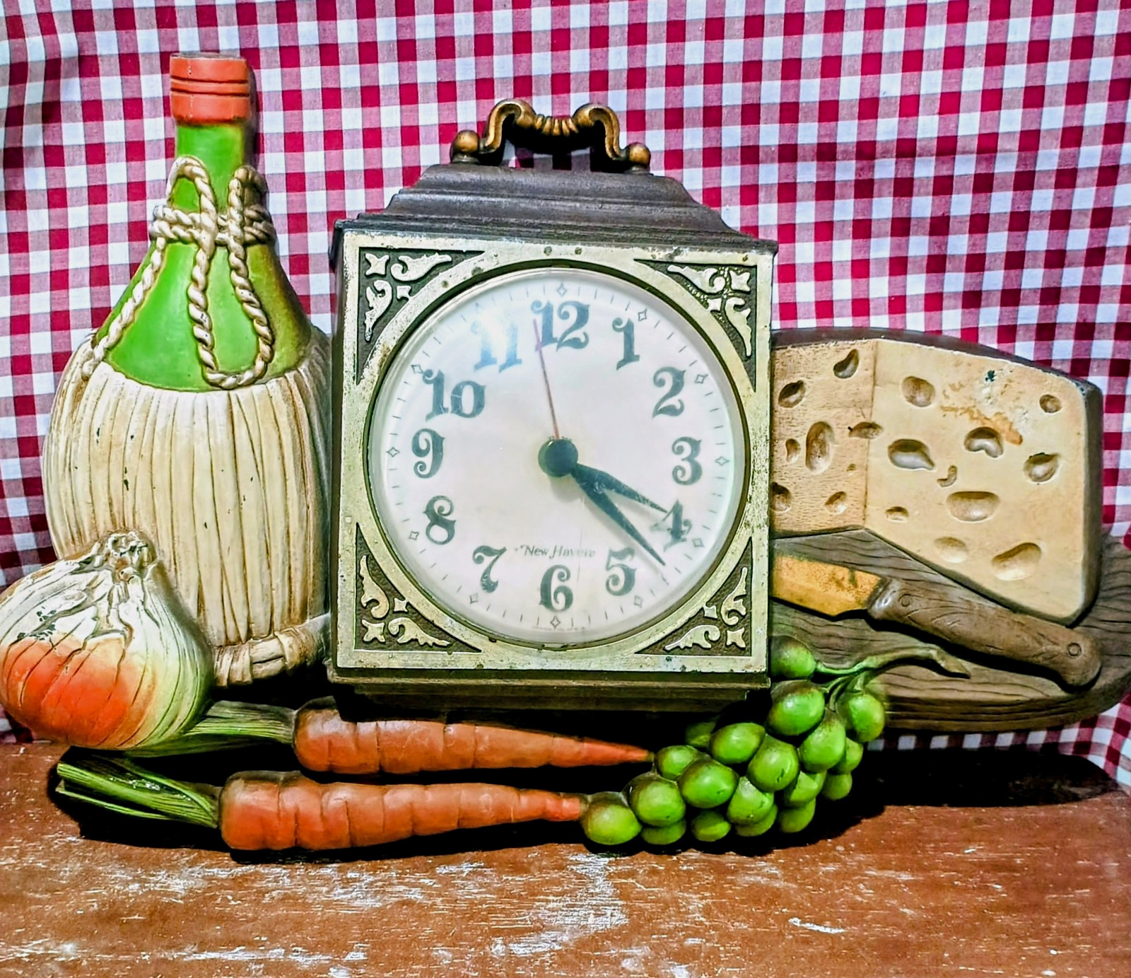 Vintage 1970s Burwood New Haven Wine & Cheese Kitchen Wall Clock – Retro Kitsch Vintage 1970s Burwood New Haven Wine & Cheese Kitchen Wall Clock – Retro Kitsch