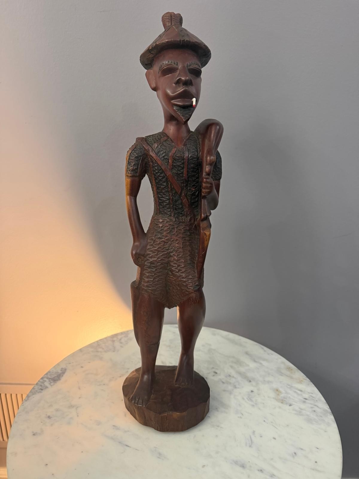 Vtg Handcrafted African Tribal Wooden Sculpture with Textured Clothing & Hat 21 Vtg Handcrafted African Tribal Wooden Sculpture with Textured Clothing & Hat 21