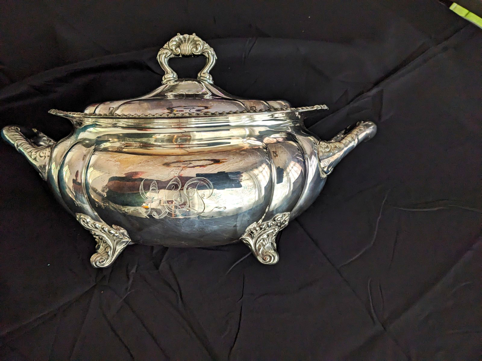 Silver Metal Oval Soup Tureen Serving Bowl w/ Lid & Handles, 2-Piece Set