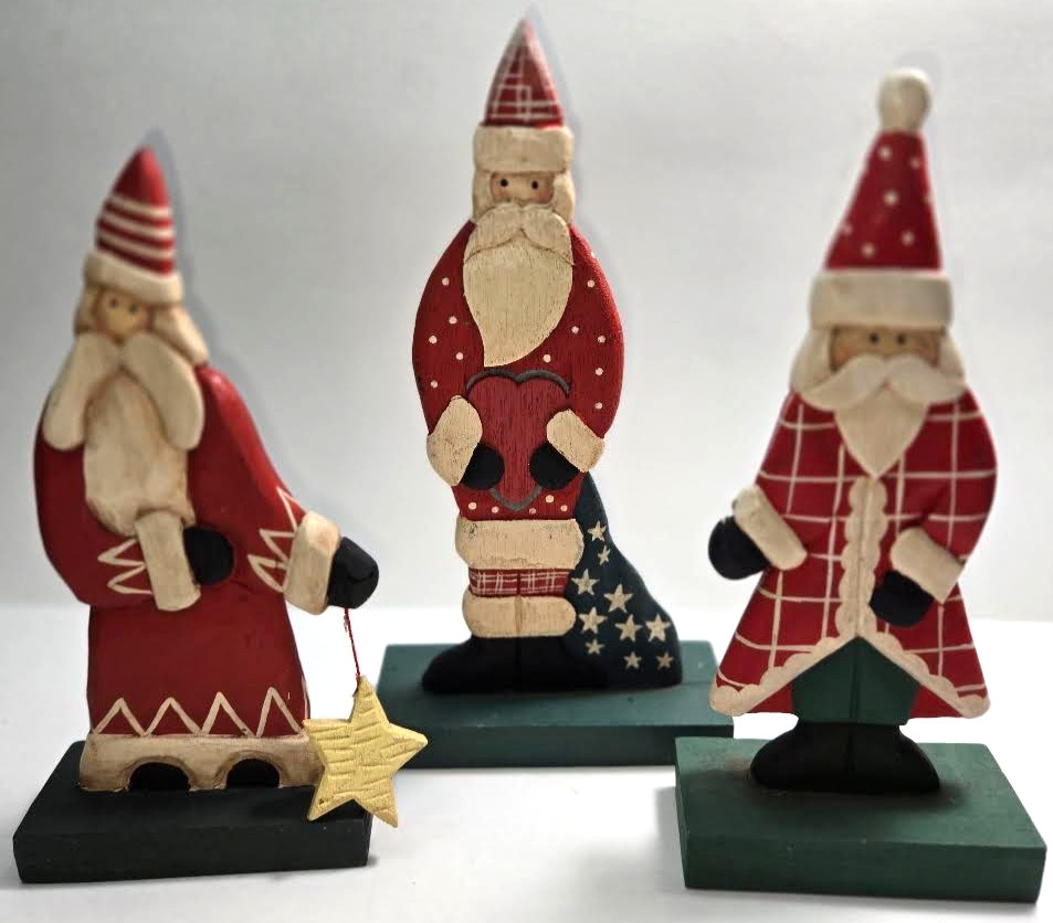 Vtg Midwest of Cannon Falls Santa Figurines Lot of 3 Wooden Folk Art Christmas Vtg Midwest of Cannon Falls Santa Figurines Lot of 3 Wooden Folk Art Christmas
