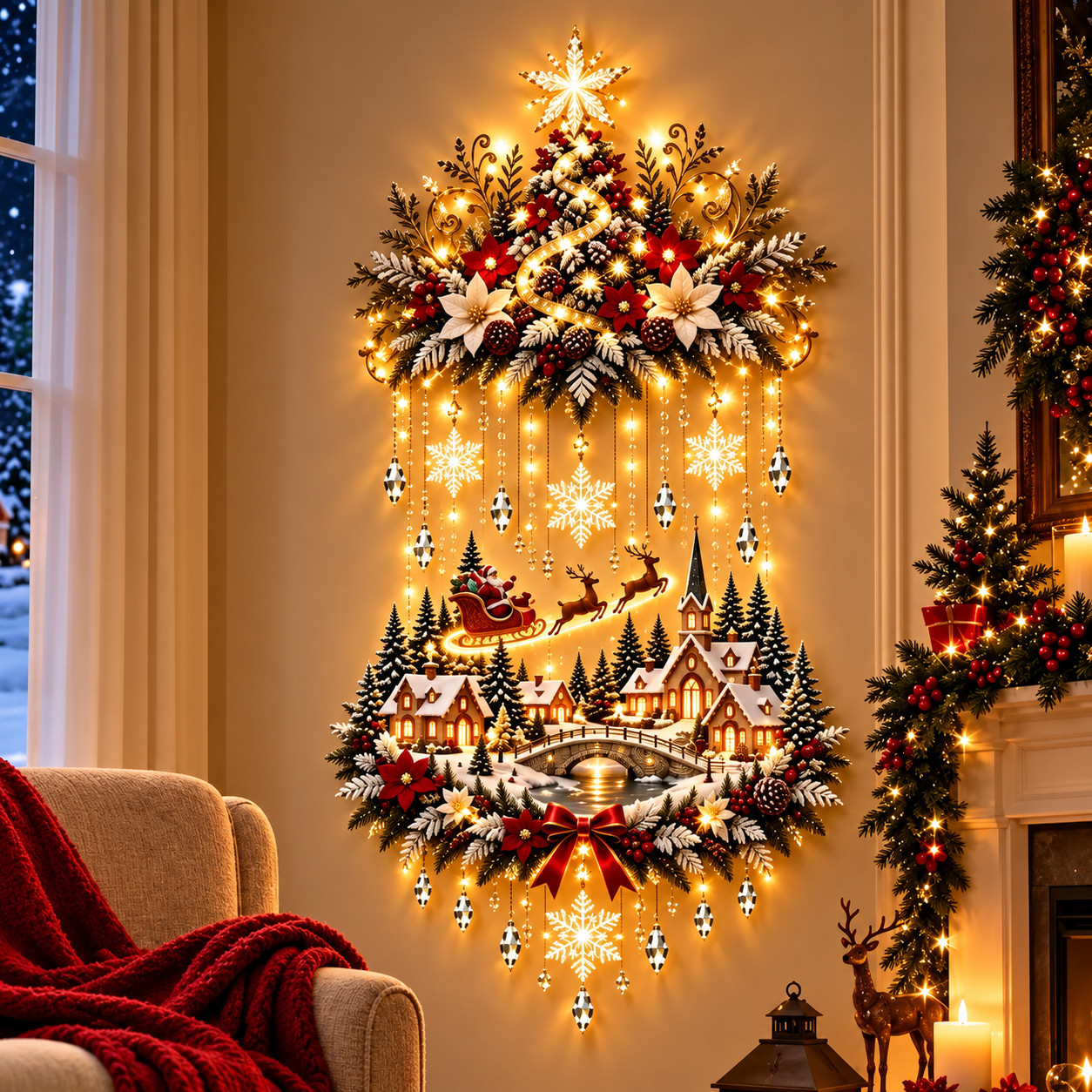 Creative And Versatile Glowing Christmas Tree And Village Wall Hanging
