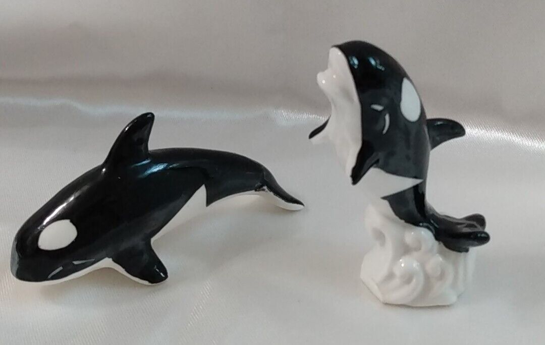 Orca Whale Vintage Figurines Collectible Miniature Decor Killer Whale VGC Black 