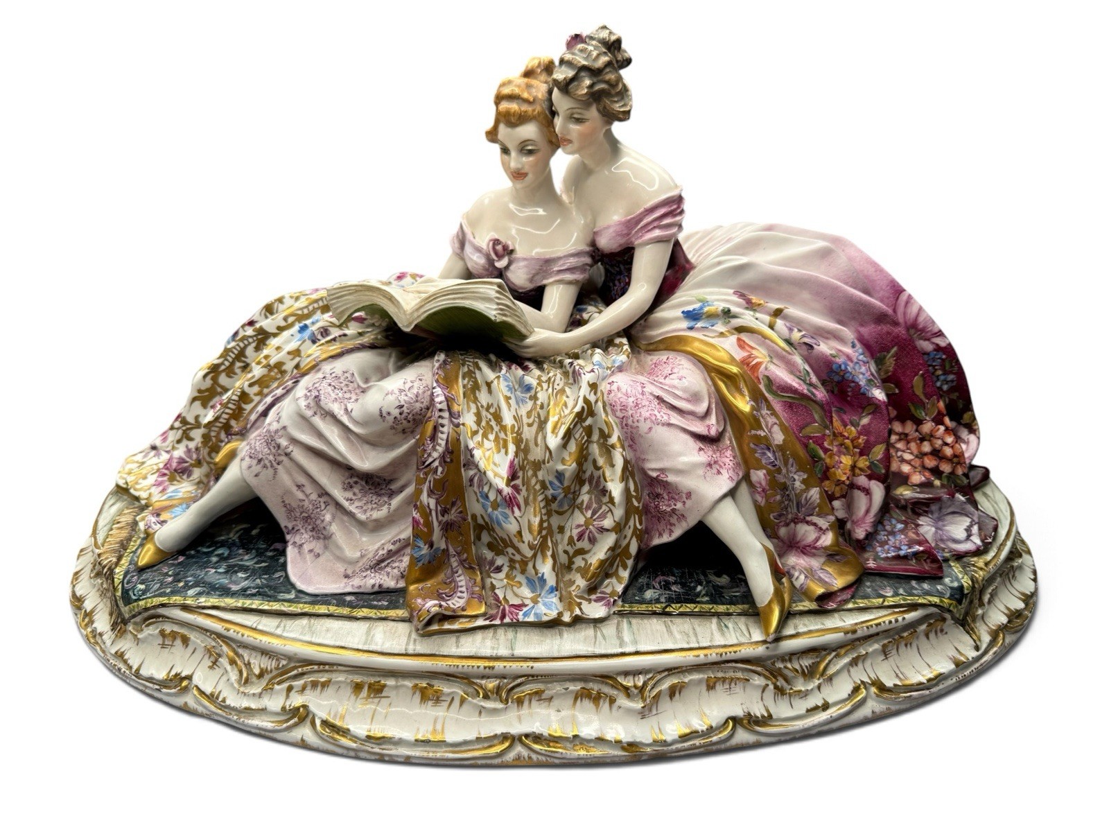 Guido Cacciapuoti Italy Large 22” Porcelain Two Ladies Reading Figurine 