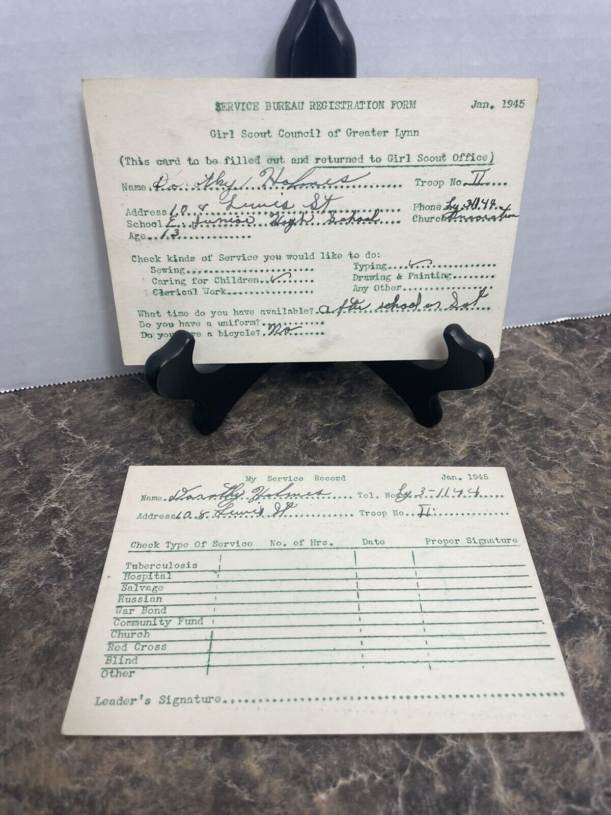 c1945 Girls Scouts Registration Form Girl Scouts of Greater Lynn Massachusetts