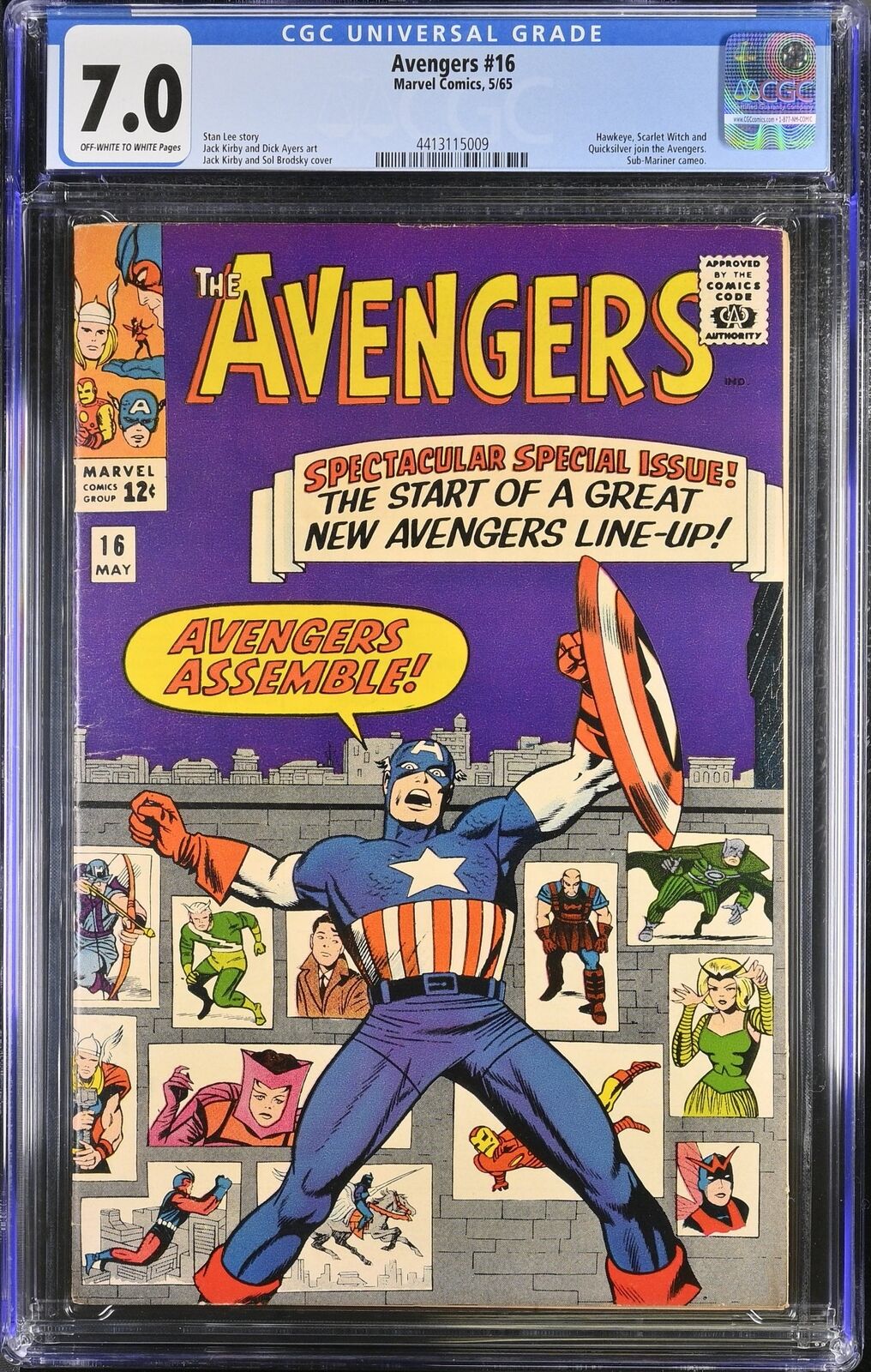 Avengers #16 CGC FN/VF 7.0 Hawkeye Scarlet Witch Quicksilver Join Marvel 1965