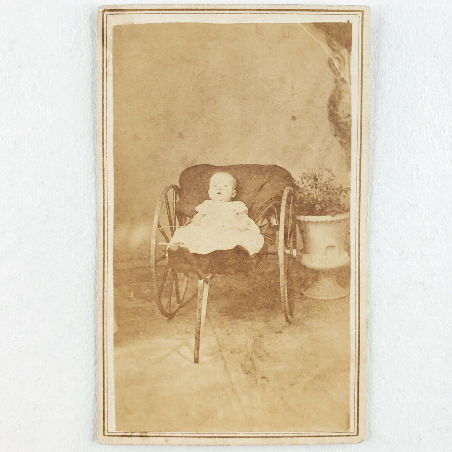 Baby Riding Trailer Pram CDV c1870 Anna Illinois Child Antique Photo Card A1649