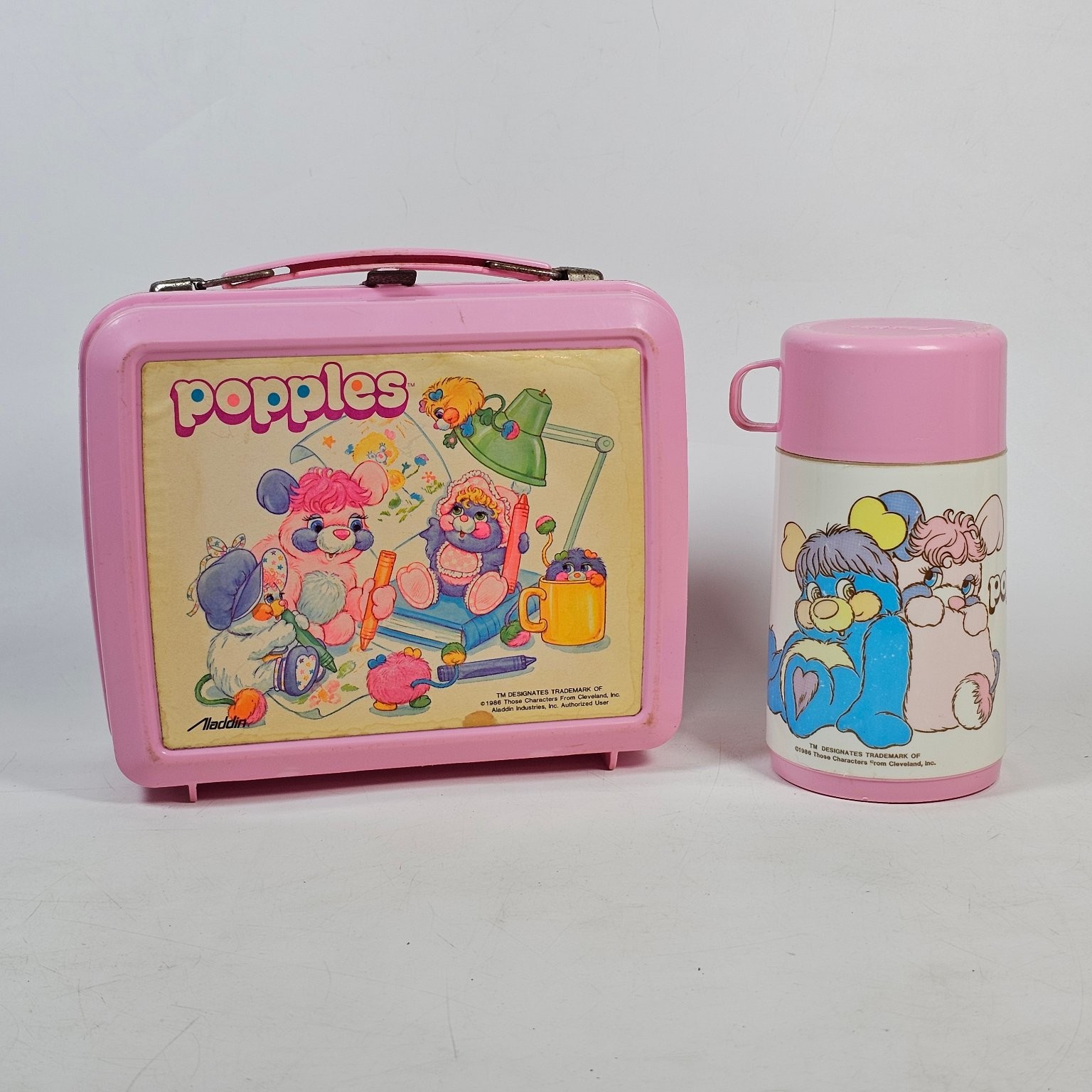 Vintage 1986 Popples Lunchbox with Thermos Pink Aladdin Plastic Retro Toy 80s