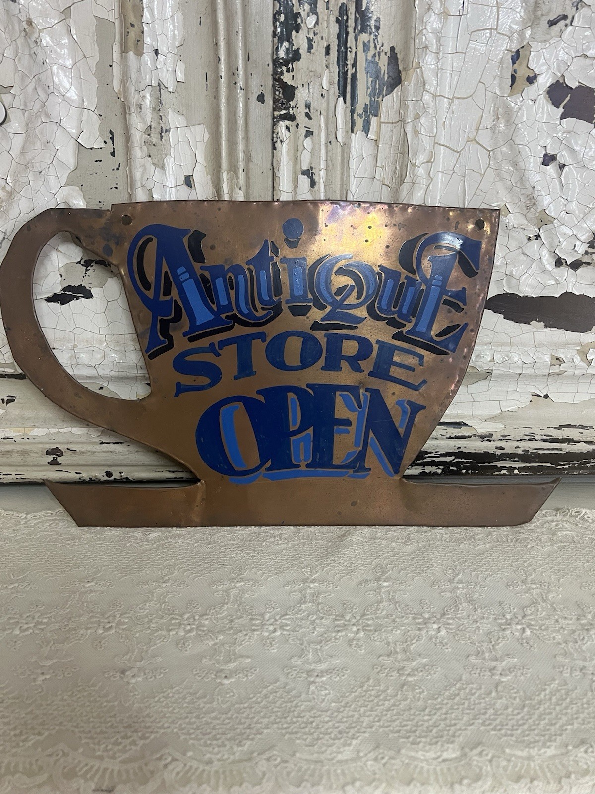 Vintage Copper Antique Store Sign Vintage Copper Antique Store Sign