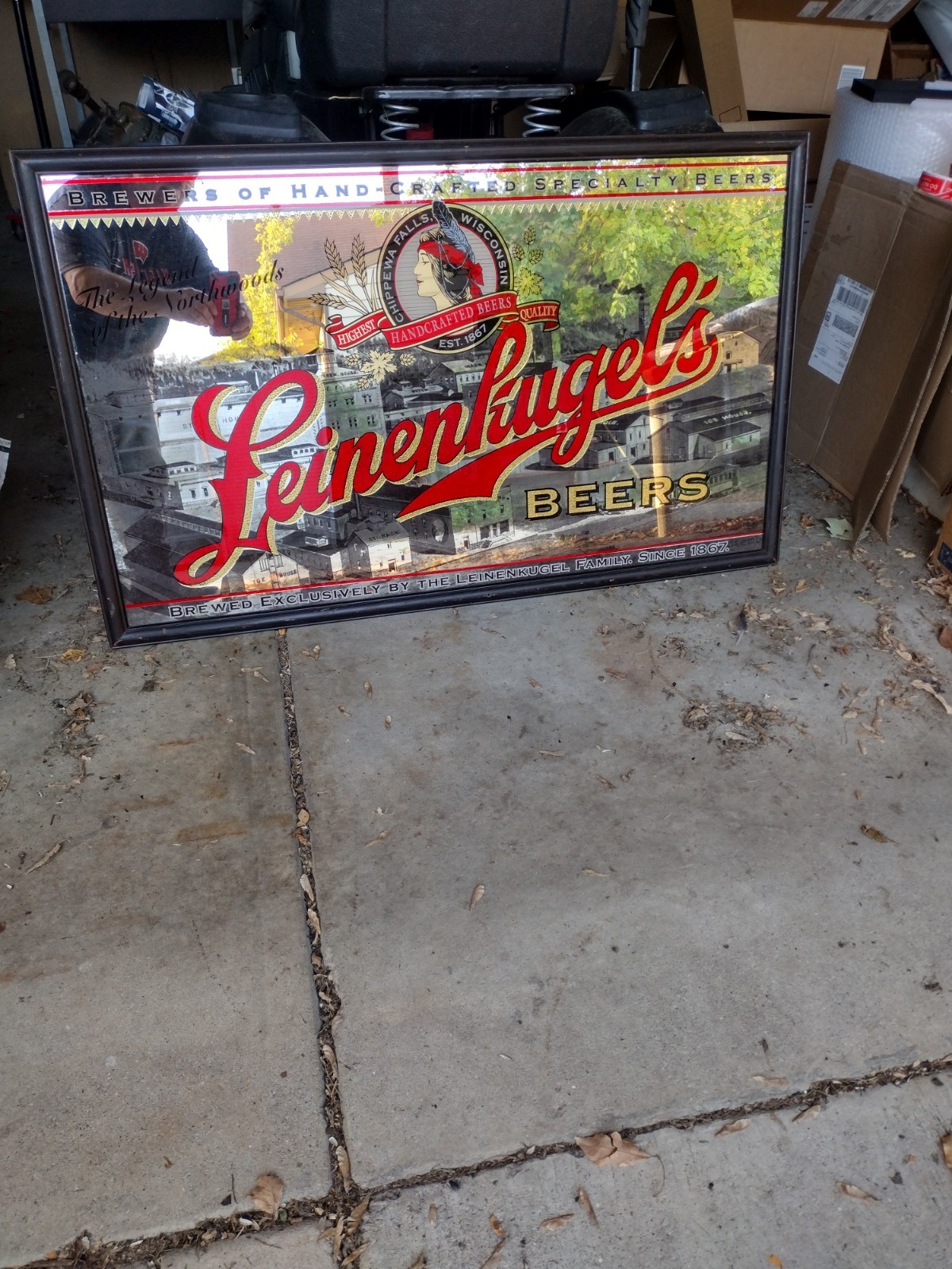 Leinenkugels Beer Sign Mirror Chippewa Falls Brewery Factory Scene Horse Wagon Leinenkugels Beer Sign Mirror Chippewa Falls Brewery Factory Scene Horse Wagon