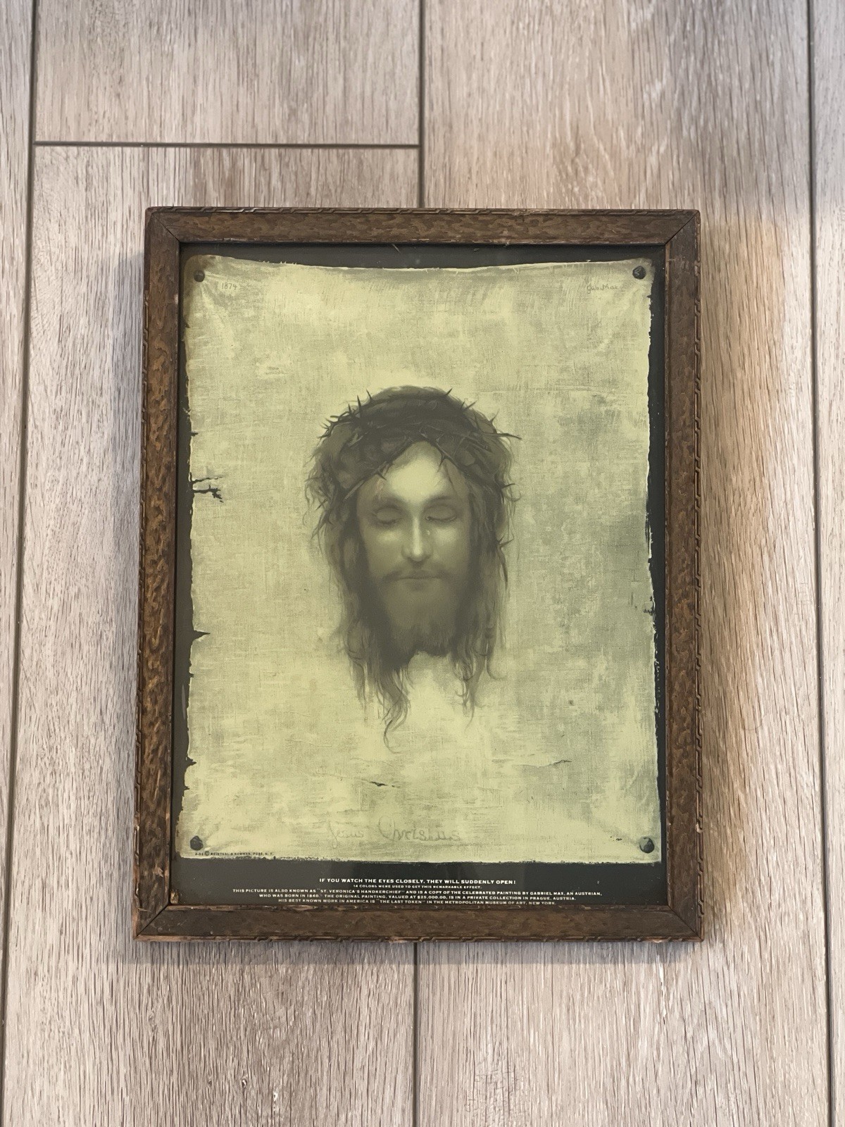 Vintage Gabriel Max 'St. Veronica's Handkerchief' Framed Optical Illusion Print Vintage Gabriel Max 'St. Veronica's Handkerchief' Framed Optical Illusion Print