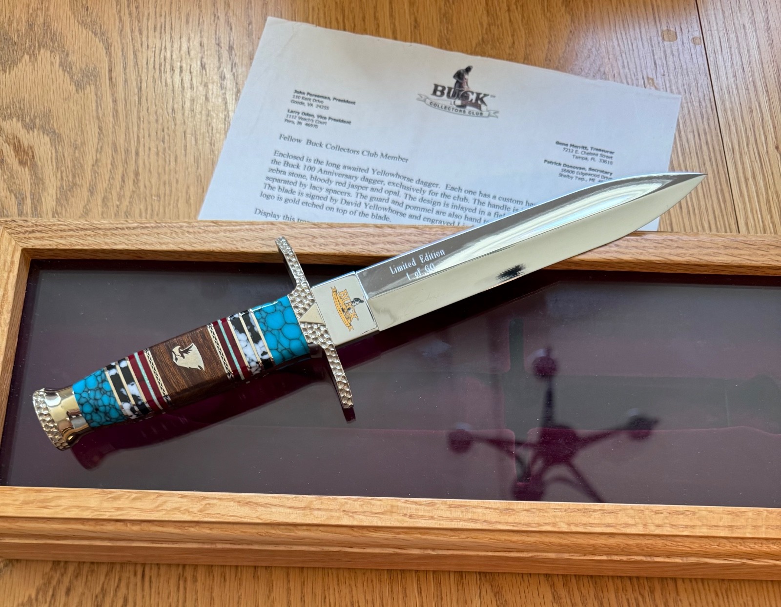 RARE BUCK CLUB DAVID YELLOWHORSE DAGGER KNIFE NEVER USED IN BOX ONLY 60 MADE TS RARE BUCK CLUB DAVID YELLOWHORSE DAGGER KNIFE NEVER USED IN BOX ONLY 60 MADE TS