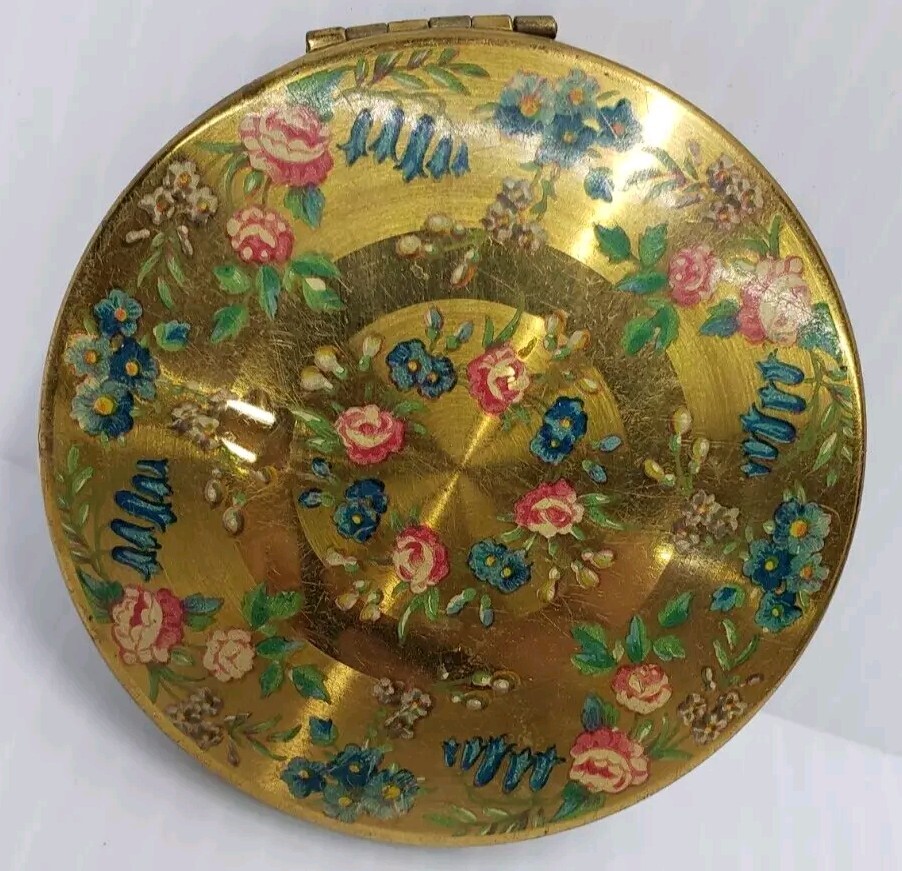 Vintage KG Coalport Powder Compact c1950\'s Pretty Flowers Poppies Daffodil 2.5in Vintage KG Coalport Powder Compact c1950\'s Pretty Flowers Poppies Daffodil 2.5in
