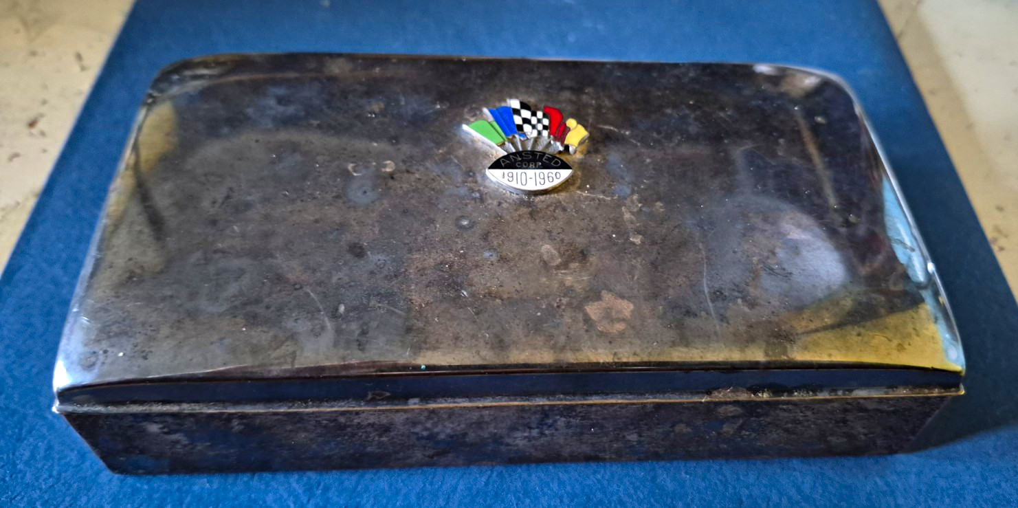 Ansted Corp (E. Silver Plate) Hinged Box / 1910-1960 Indy 500 / AJ Foyt Sponsor Ansted Corp (E. Silver Plate) Hinged Box / 1910-1960 Indy 500 / AJ Foyt Sponsor