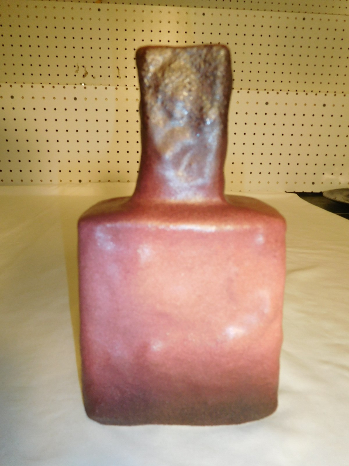 Vintage Brutalist Style Ox Blood Flat Surfaces Rectangular 8 inch Fat Lava Vase Vintage Brutalist Style Ox Blood Flat Surfaces Rectangular 8 inch Fat Lava Vase