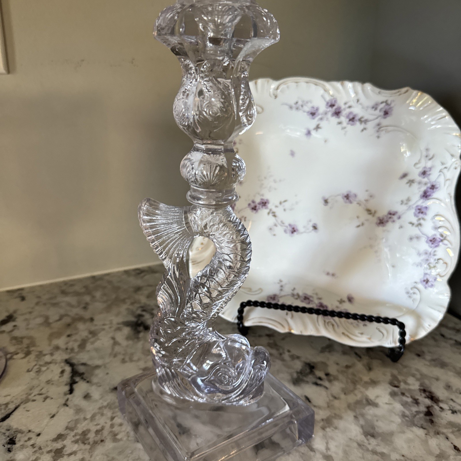 Rare Sun Purple Flint Glass Dolphin Or Koi Fish Candle Holder 1800s Boston Glass Rare Sun Purple Flint Glass Dolphin Or Koi Fish Candle Holder 1800s Boston Glass