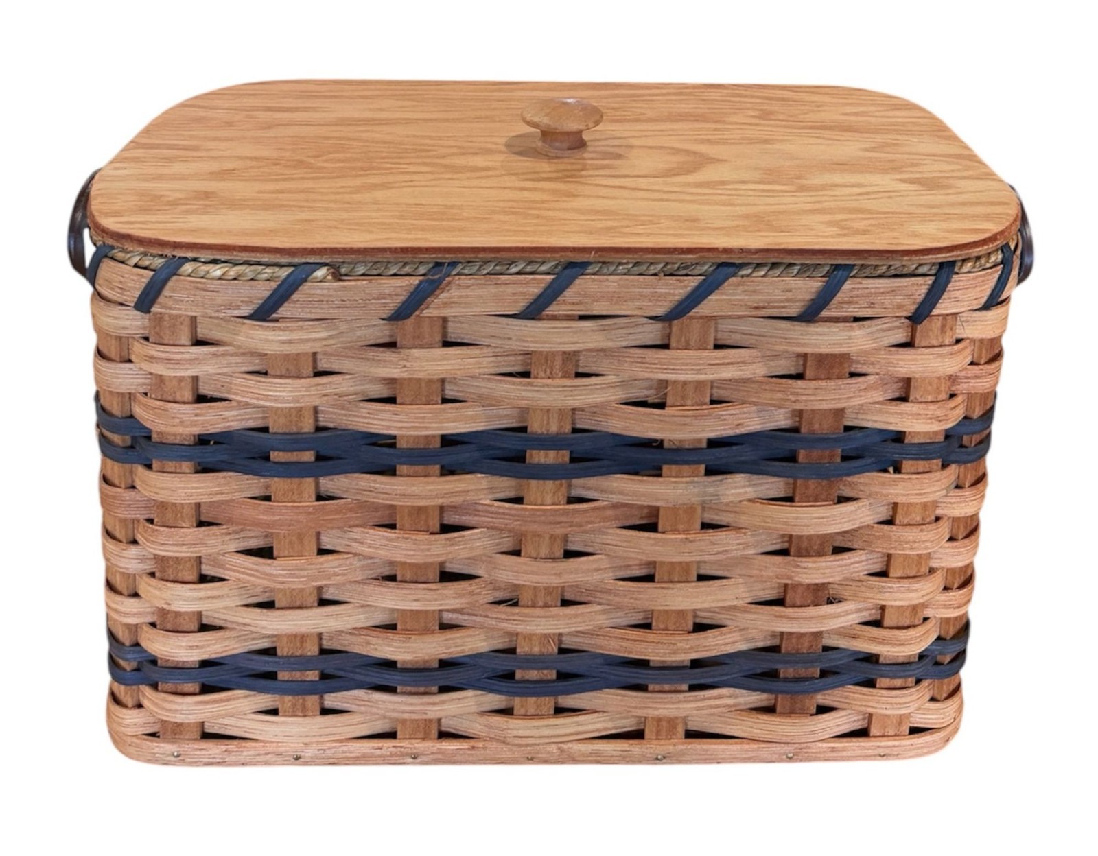 Amish Made Bread Box Storage Gingerich Style With Flat Lid and Leather Handles