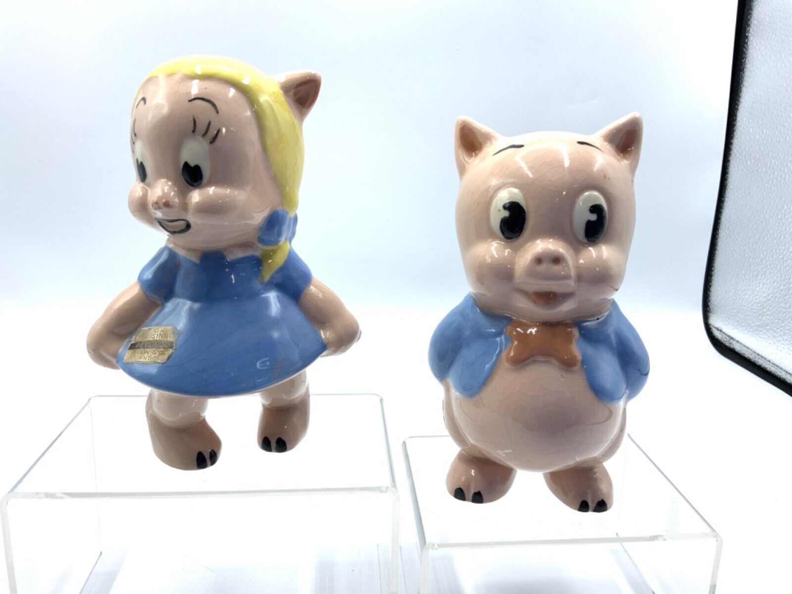 Ken Shaw Pottery Petunia Pig And Porky Pig Figurine Vintage 1940’s superb