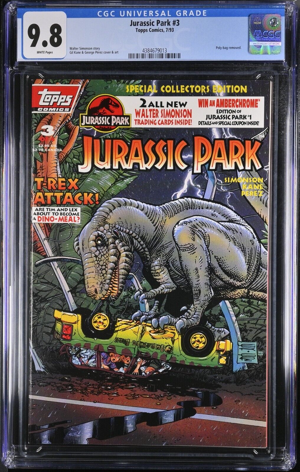 JURASSIC PARK #3 CGC 9.8 Polybagged Collector\'s Edition Topps Comics 1993