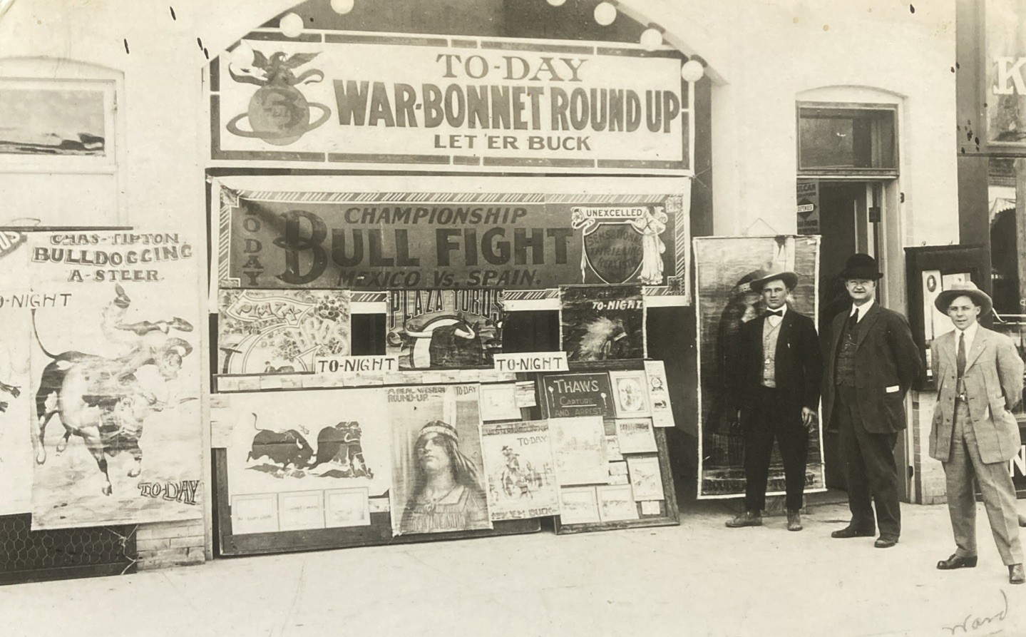 RPPC War Bonnet Round Up & Bullfight Idaho Western Signs Rodeo RPPC War Bonnet Round Up & Bullfight Idaho Western Signs Rodeo