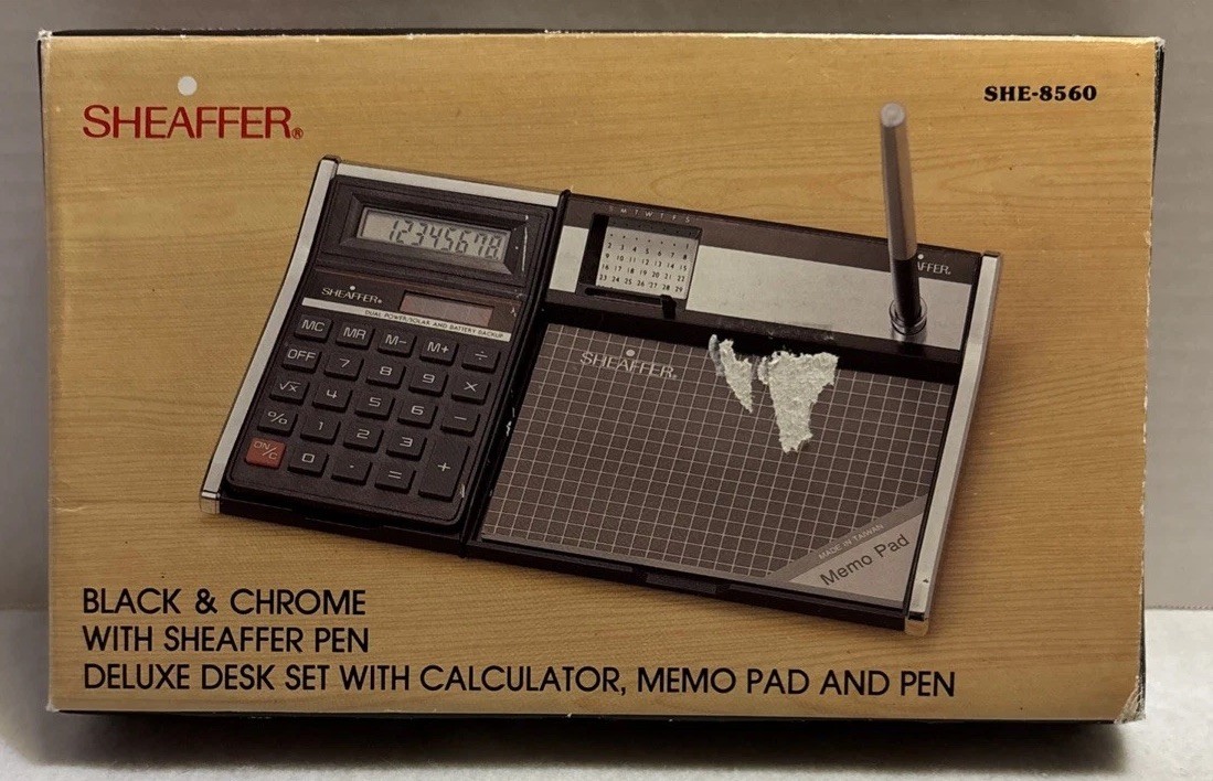 Vintage SHEAFFER Deluxe Executive Desk Set SHE-8560 Pen Calculator Memo Pad NOB